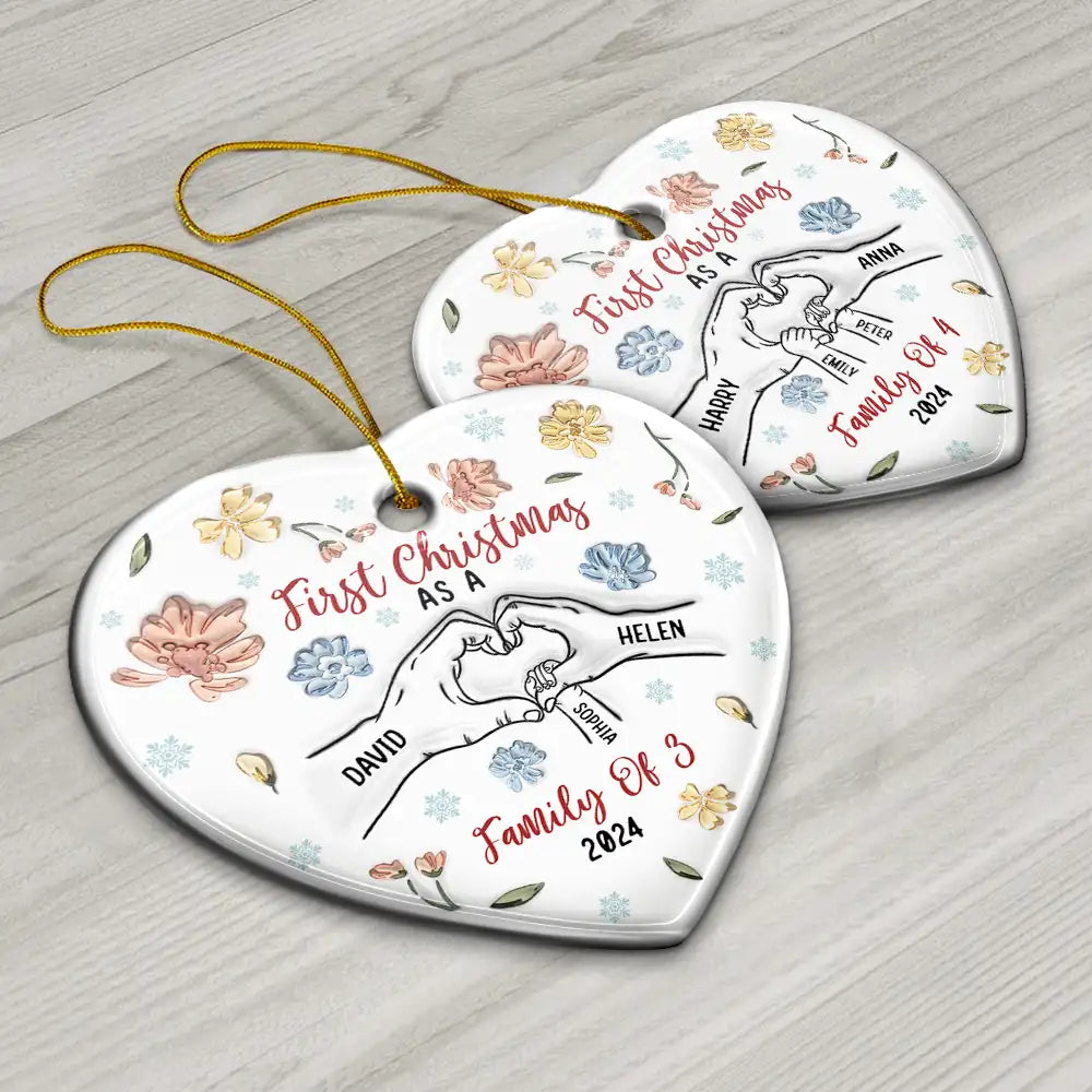 First Christmas As A Family As - 3D Inflated Effect Printed Ornament, Personalized Heart Ceramic Ornament ORNA1210
