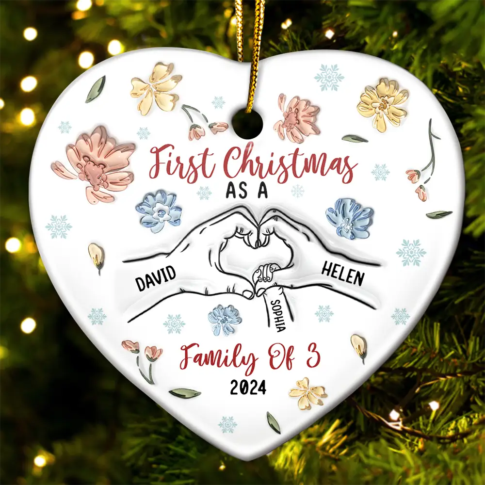 First Christmas As A Family As - 3D Inflated Effect Printed Ornament, Personalized Heart Ceramic Ornament ORNA1210