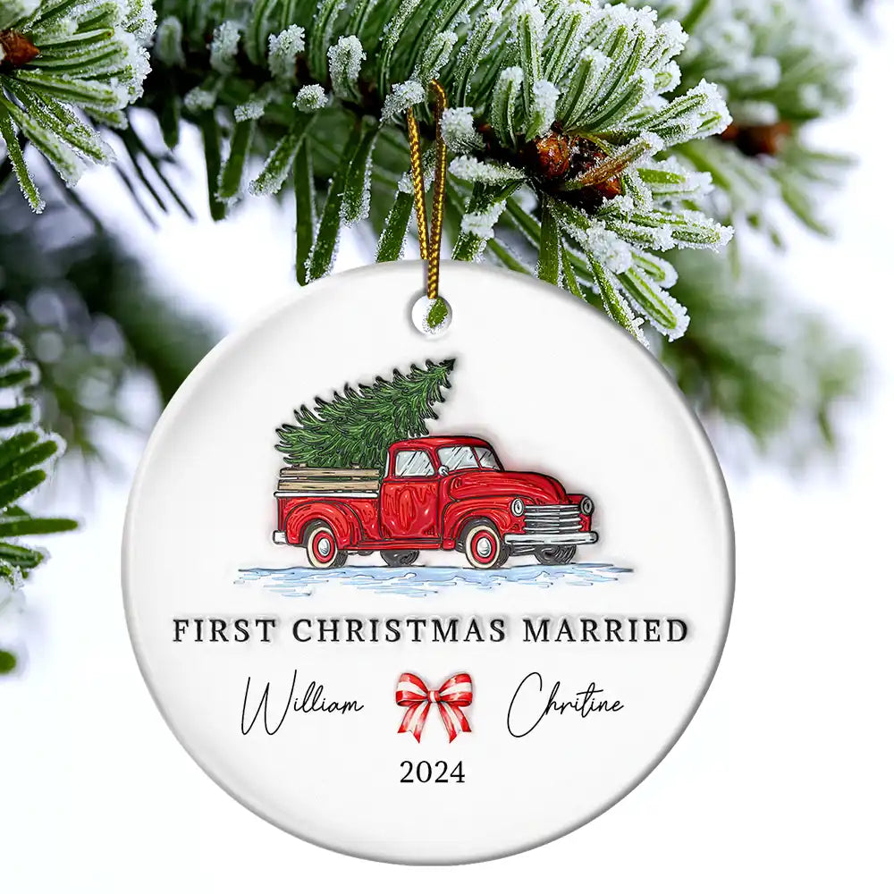First Christmas Married Couples - 3D Inflated Effect Printed Ornament, Personalized Circle Ceramic Ornament ORNA1210