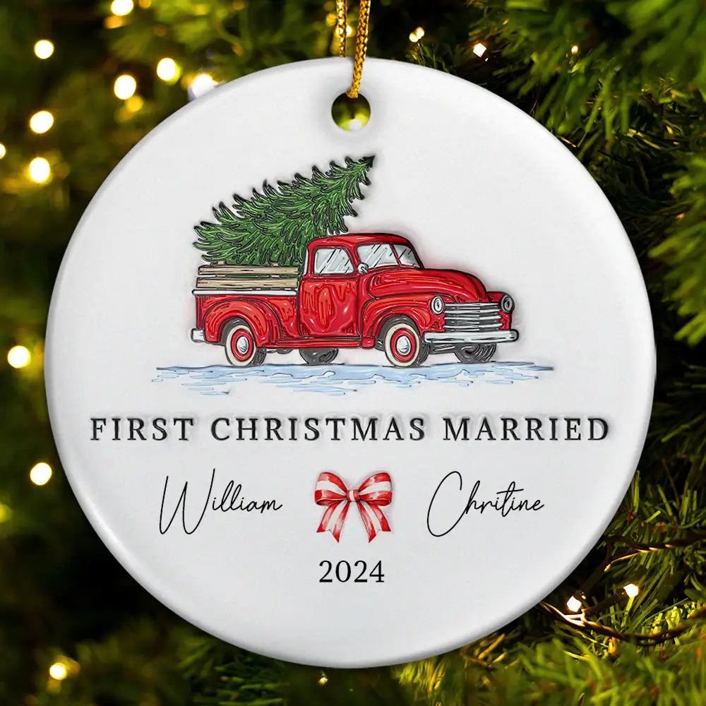 First Christmas Married Couples - 3D Inflated Effect Printed Ornament, Personalized Circle Ceramic Ornament ORNA1210
