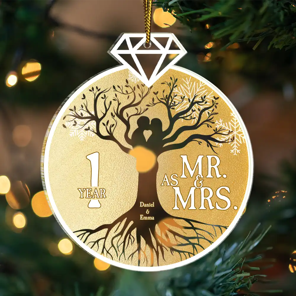 Mr. & Mrs. Couple Wedding Anniversary - Personalized Custom Shaped Acrylic Ornament ORNA1210