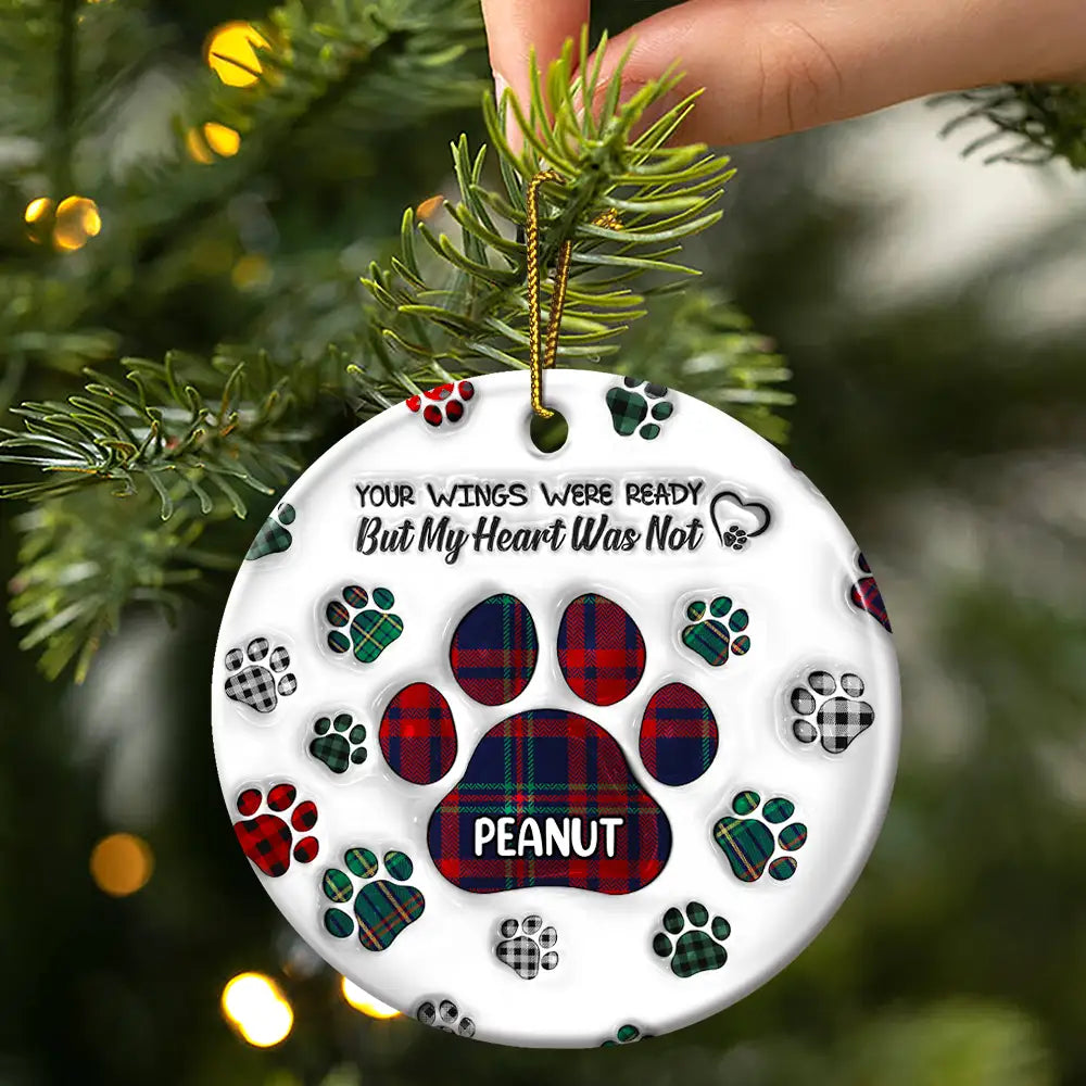 Memorial Dog Cat You Left Paw Prints On My Heart - 3D Inflated Effect Printed Ornament, Personalized Circle Ceramic Ornament ORNA1210