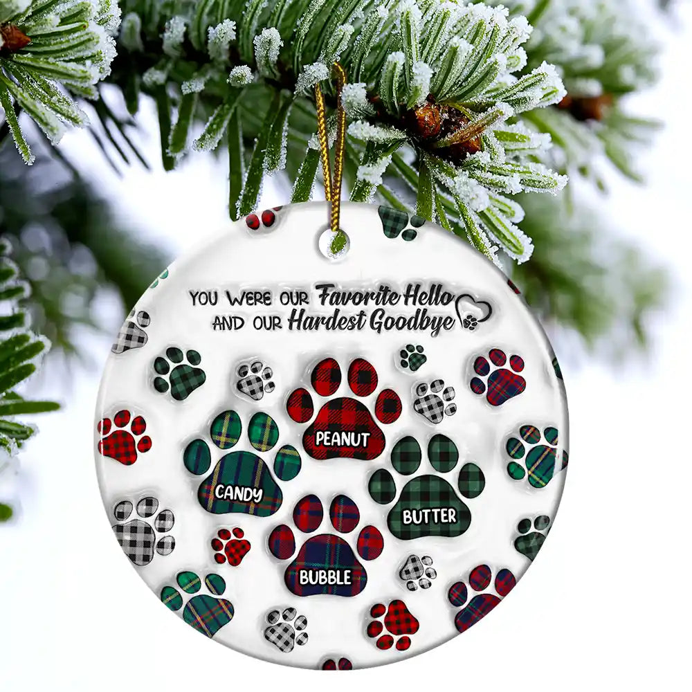 Memorial Dog Cat You Left Paw Prints On My Heart - 3D Inflated Effect Printed Ornament, Personalized Circle Ceramic Ornament ORNA1210