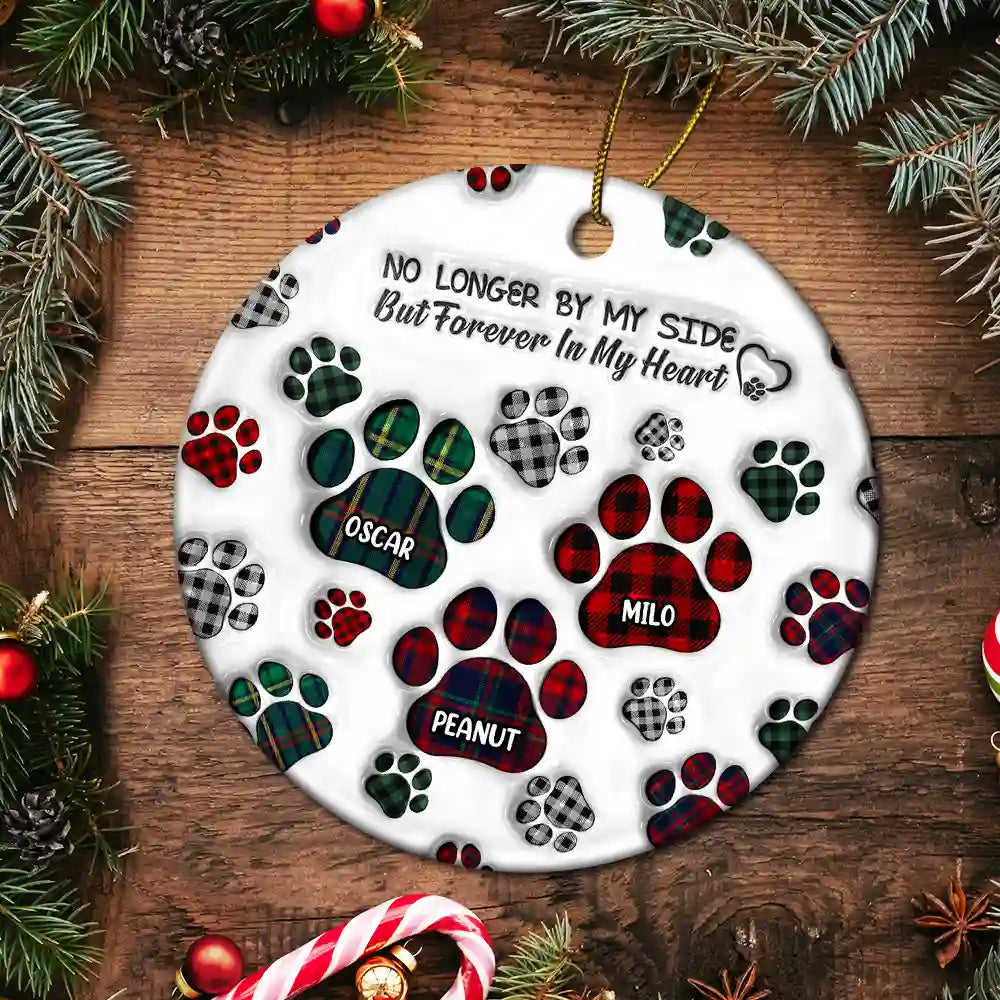 Memorial Dog Cat You Left Paw Prints On My Heart - 3D Inflated Effect Printed Ornament, Personalized Circle Ceramic Ornament ORNA1210