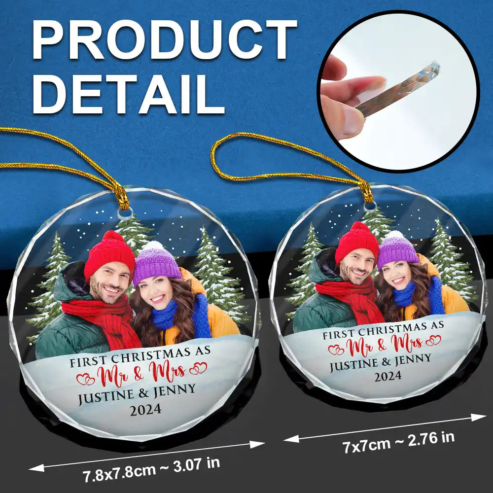 Custom Photo First Christmas Couples - Personalized Circle Glass Ornament ORNA1210