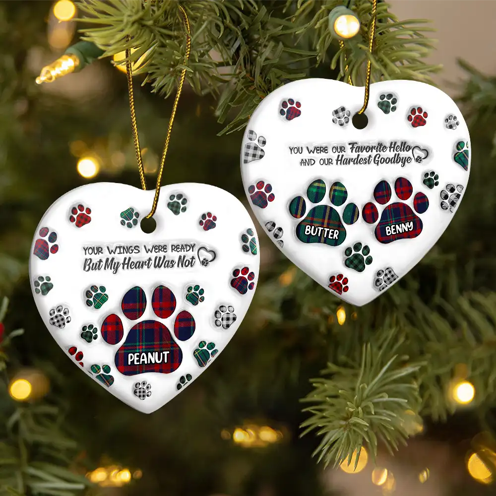 Memorial Dog Cat You Left Paw Prints On My Heart - 3D Inflated Effect Printed Ornament, Personalized Heart Ceramic Ornament ORNA1210