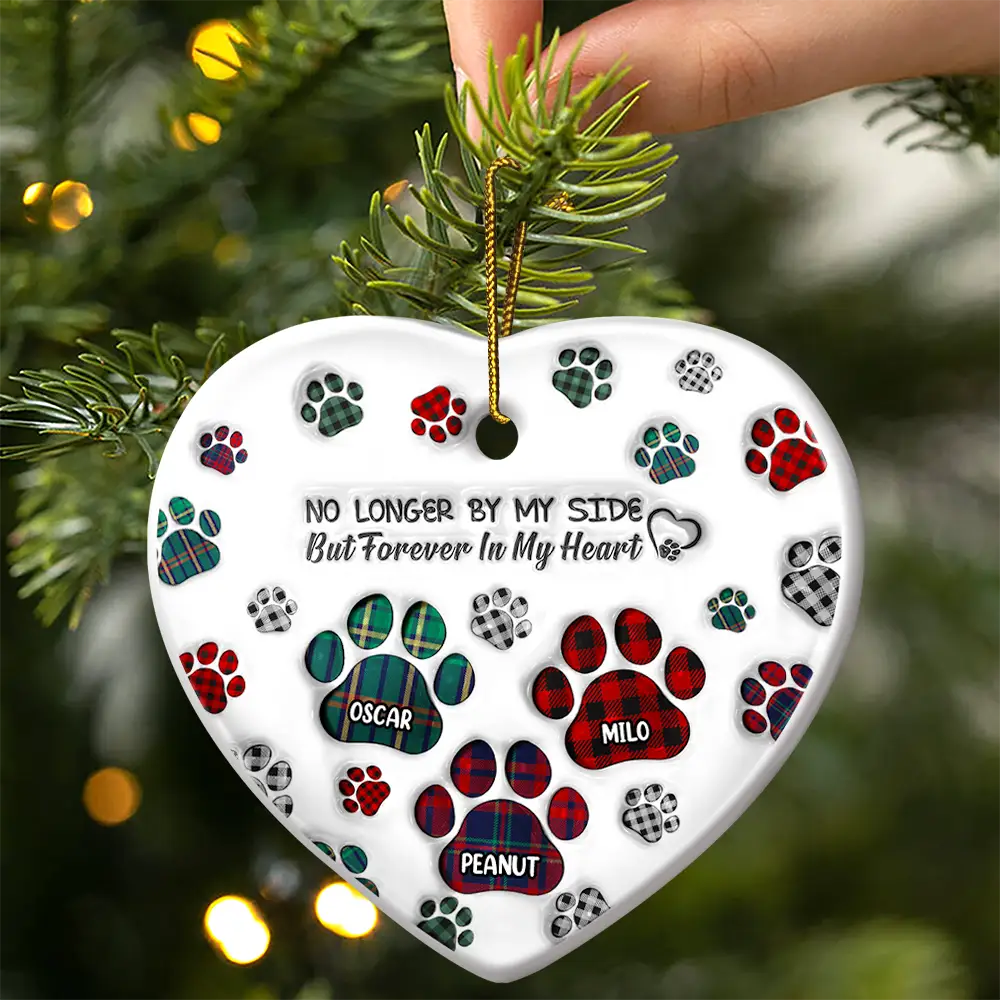Memorial Dog Cat You Left Paw Prints On My Heart - 3D Inflated Effect Printed Ornament, Personalized Heart Ceramic Ornament ORNA1210