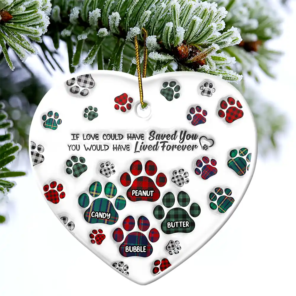 Memorial Dog Cat You Left Paw Prints On My Heart - 3D Inflated Effect Printed Ornament, Personalized Heart Ceramic Ornament ORNA1210