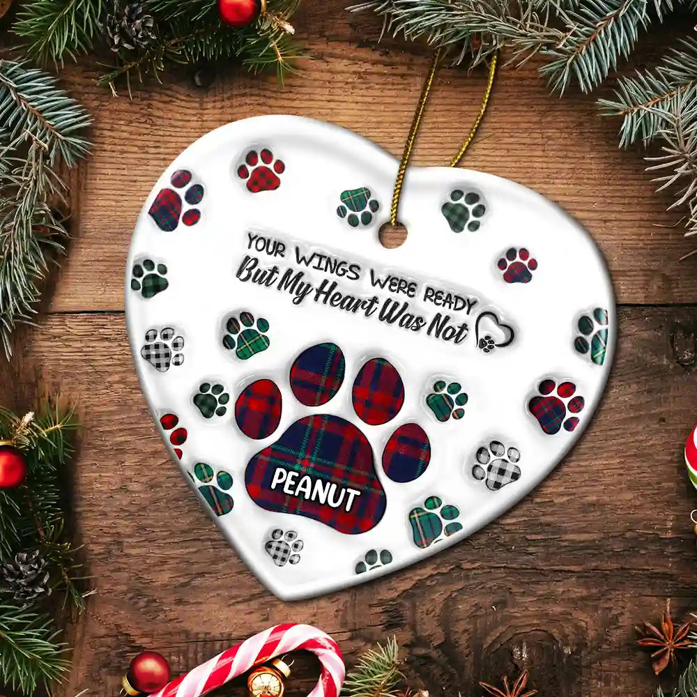 Memorial Dog Cat You Left Paw Prints On My Heart - 3D Inflated Effect Printed Ornament, Personalized Heart Ceramic Ornament ORNA1210