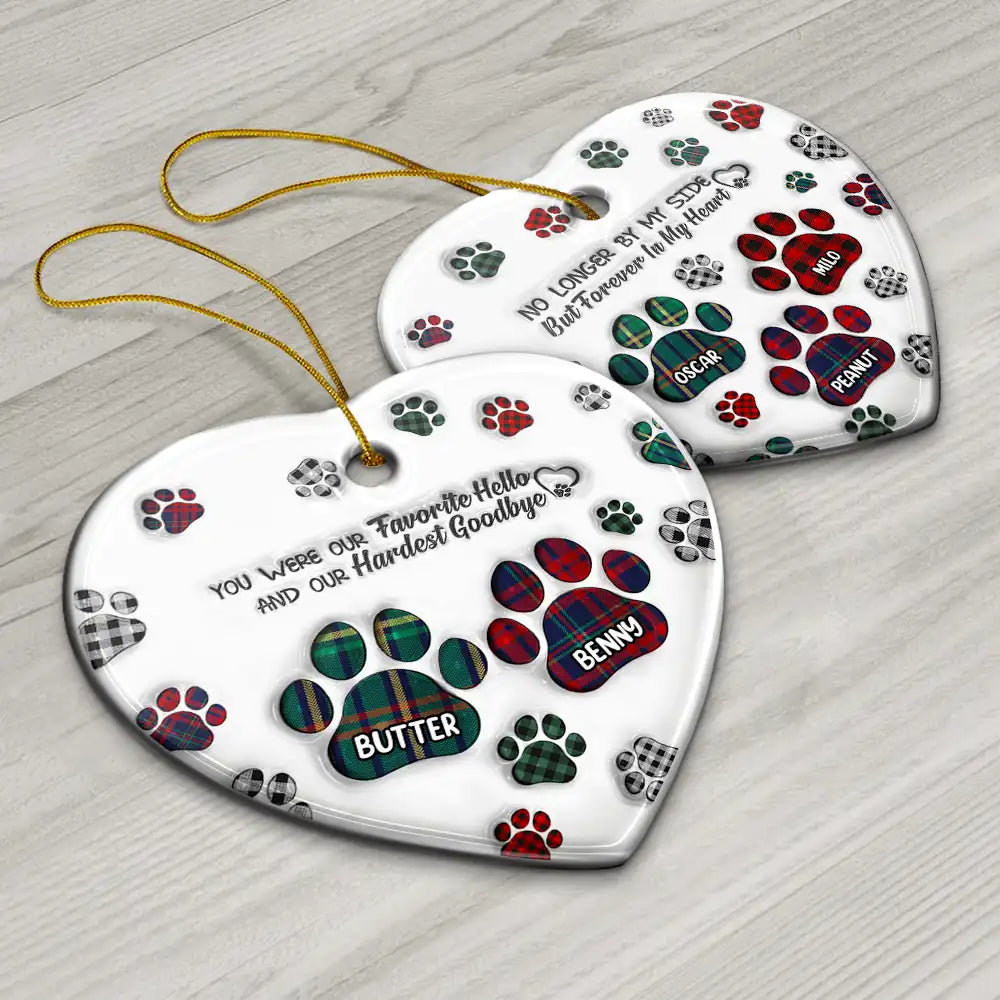 Memorial Dog Cat You Left Paw Prints On My Heart - 3D Inflated Effect Printed Ornament, Personalized Heart Ceramic Ornament ORNA1210
