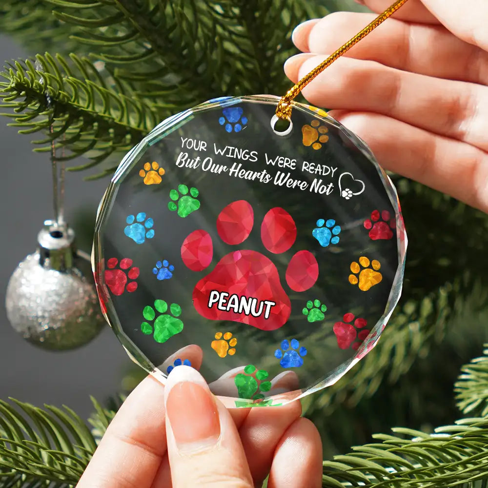 Memorial Cat Dog You Left Paw Prints On My Heart - Personalized Circle Glass Ornament ORNA1210