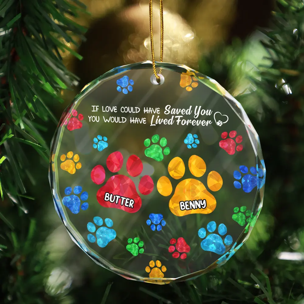 Memorial Cat Dog You Left Paw Prints On My Heart - Personalized Circle Glass Ornament ORNA1210