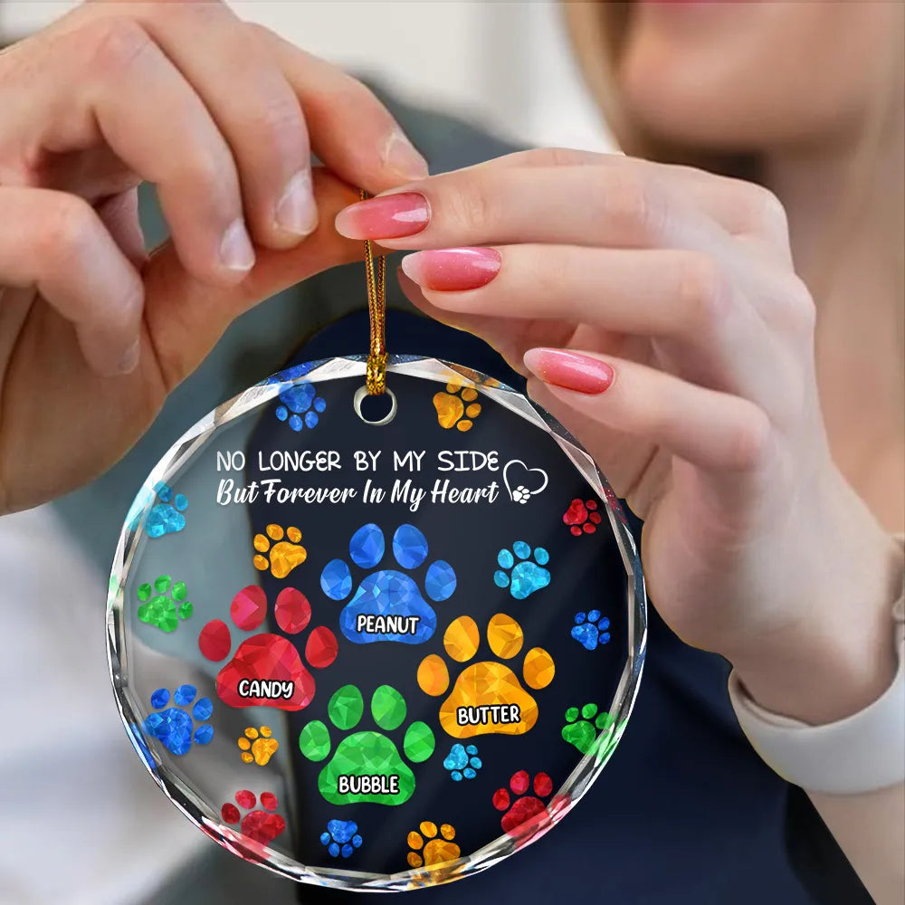 Memorial Cat Dog You Left Paw Prints On My Heart - Personalized Circle Glass Ornament ORNA1210