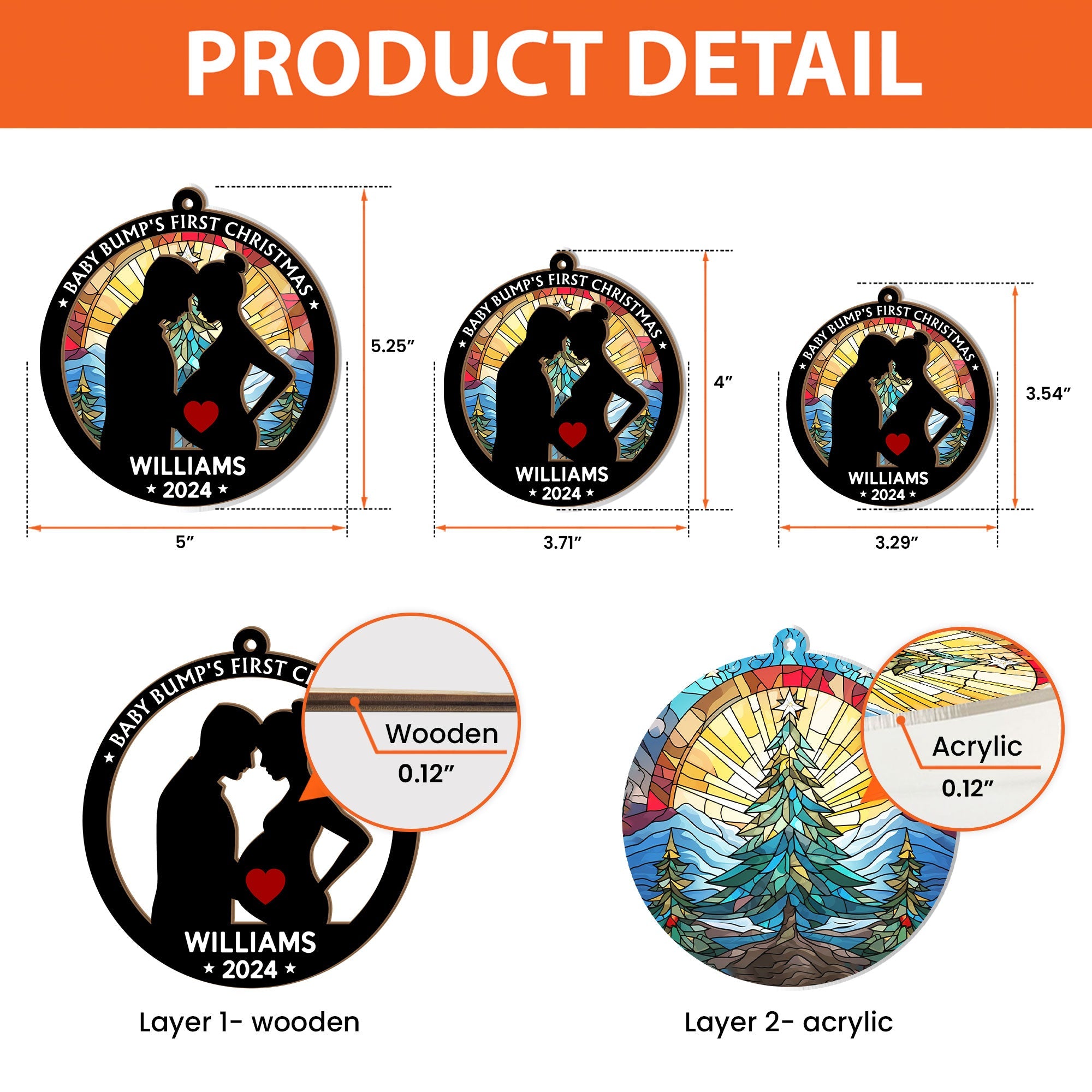 Baby Bump's First Christmas - Personalized Suncatcher Ornament ORN0810