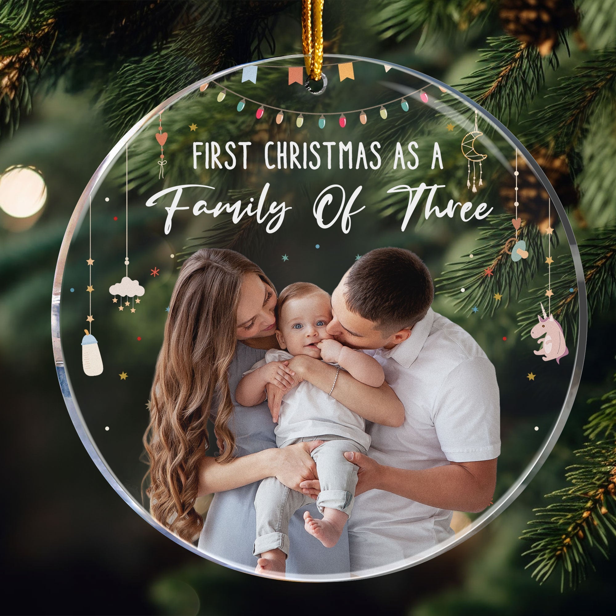 Baby First Christmas As A Family Of Three - Personalized Photo Acrylic Ornament ORN0810