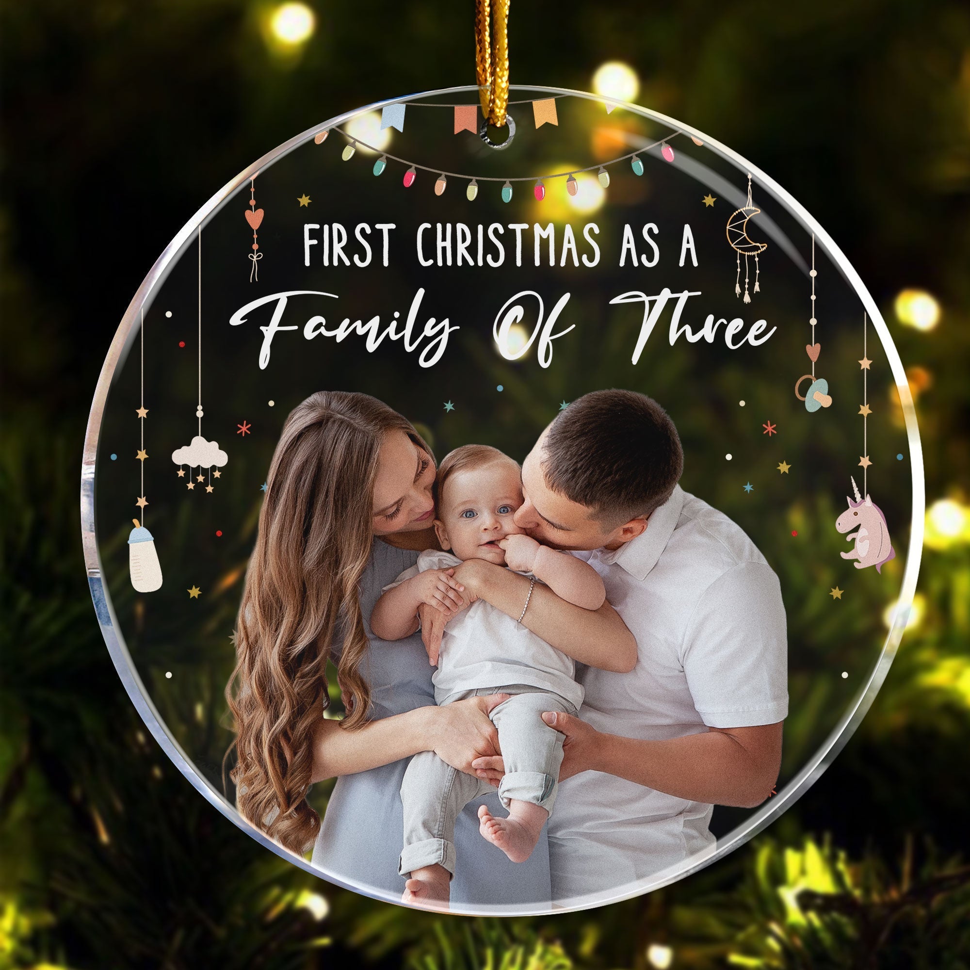 Baby First Christmas As A Family Of Three - Personalized Photo Acrylic Ornament ORN0810