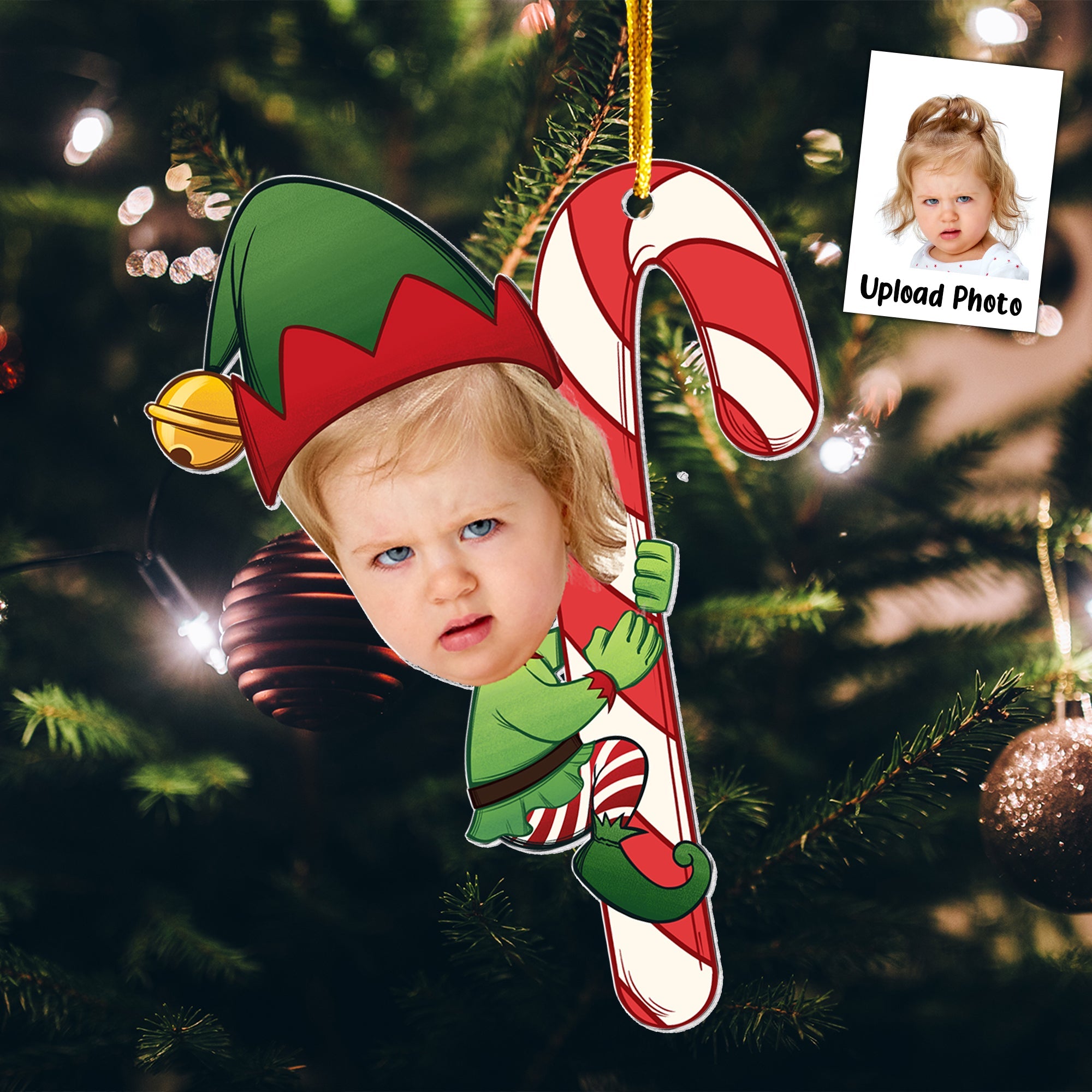 Baby Little Elf - Personalized Acrylic Photo Ornament ORN0810