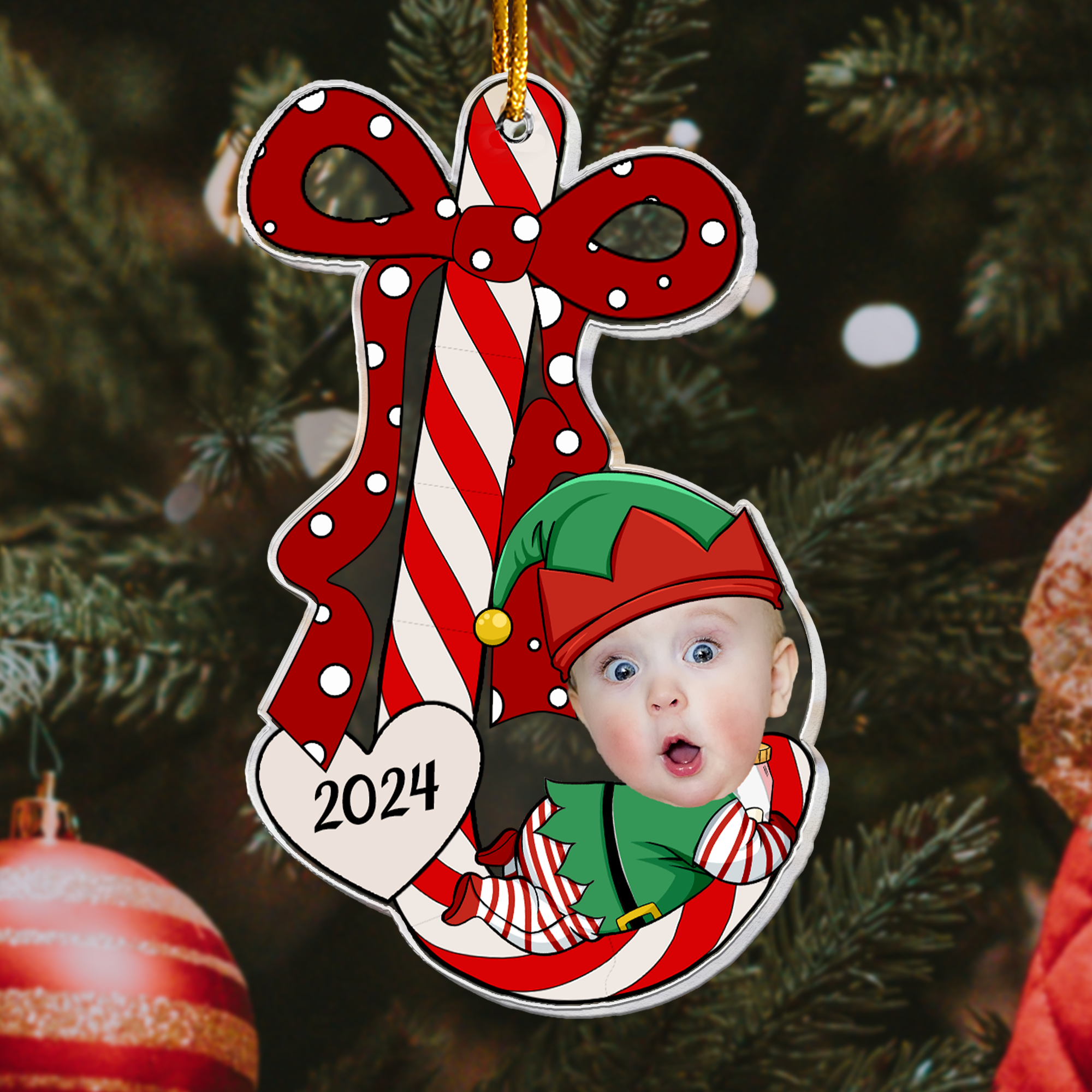 Baby?s First Christmas Ornaments Lovely Candy - Personalized Acrylic Photo Ornament ORN0810