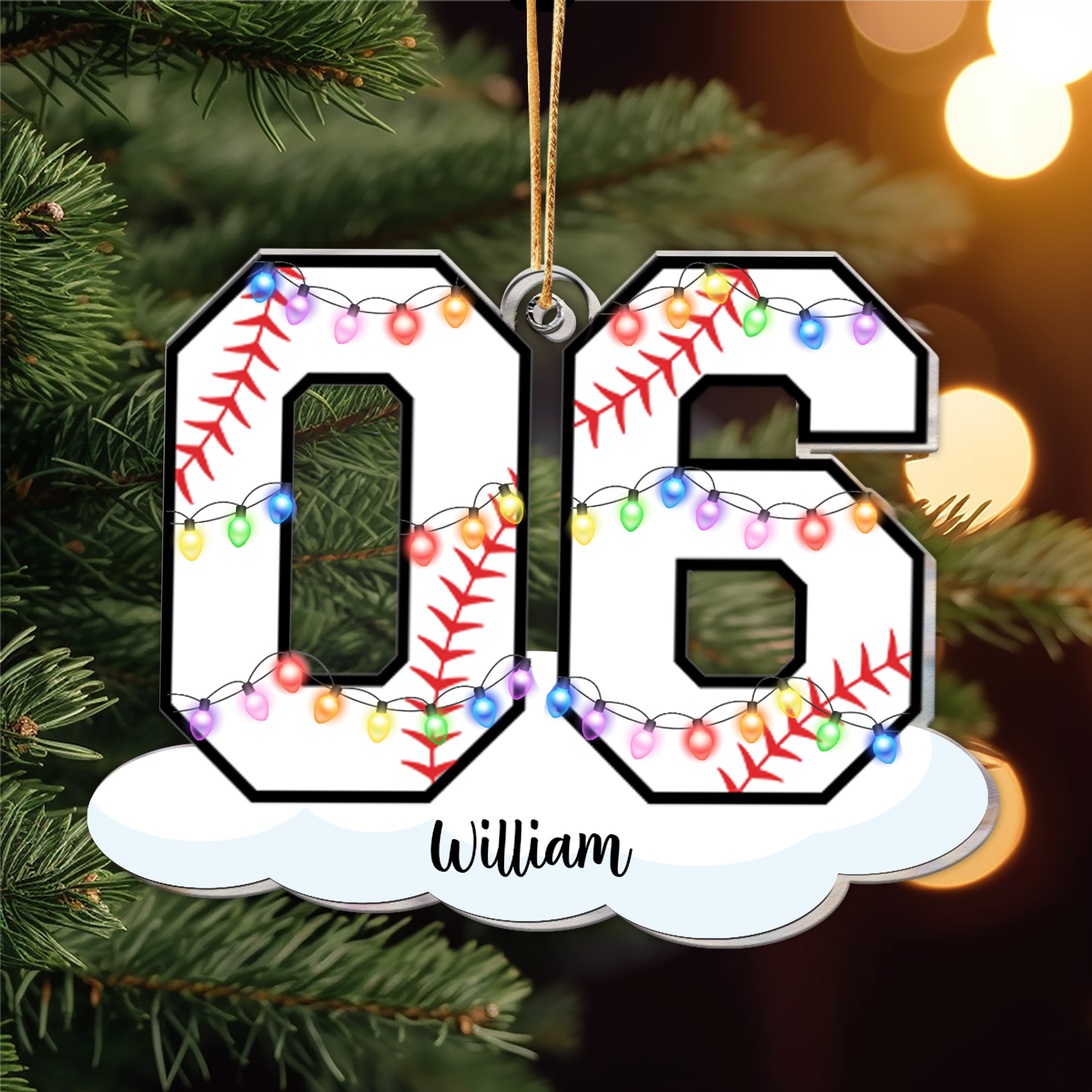 Baseball With Name And Number Christmas Light - Personalized Acrylic Ornament ORN0810