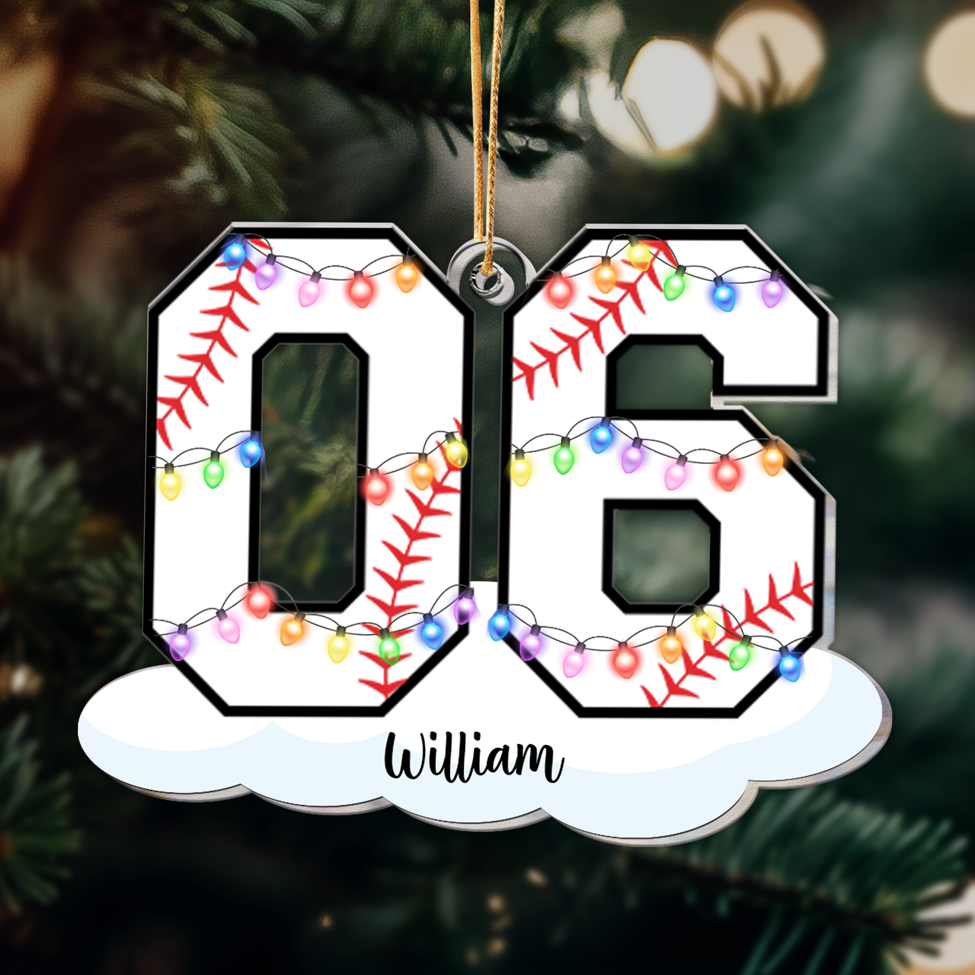 Baseball With Name And Number Christmas Light - Personalized Acrylic Ornament ORN0810