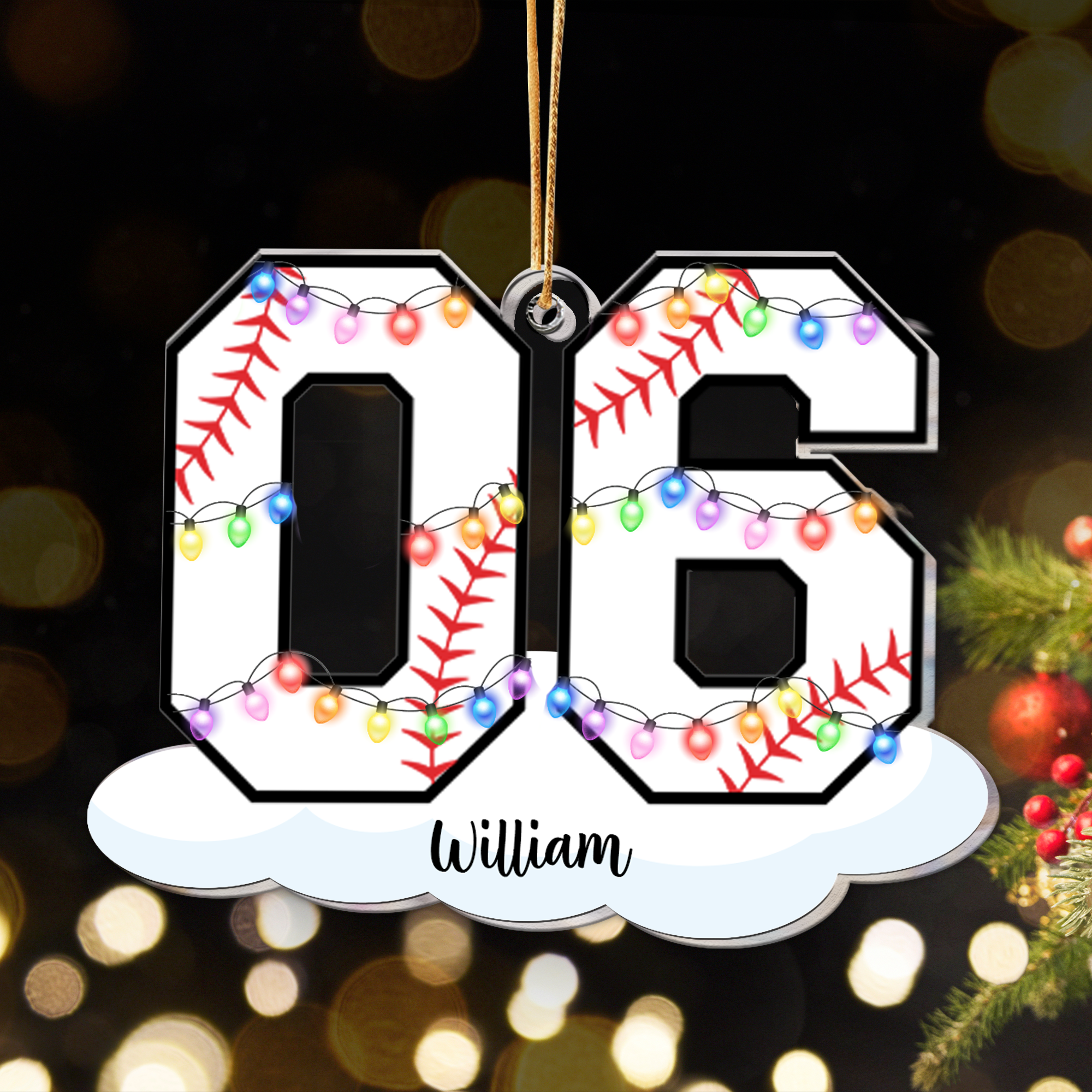 Baseball With Name And Number Christmas Light - Personalized Acrylic Ornament ORN0810