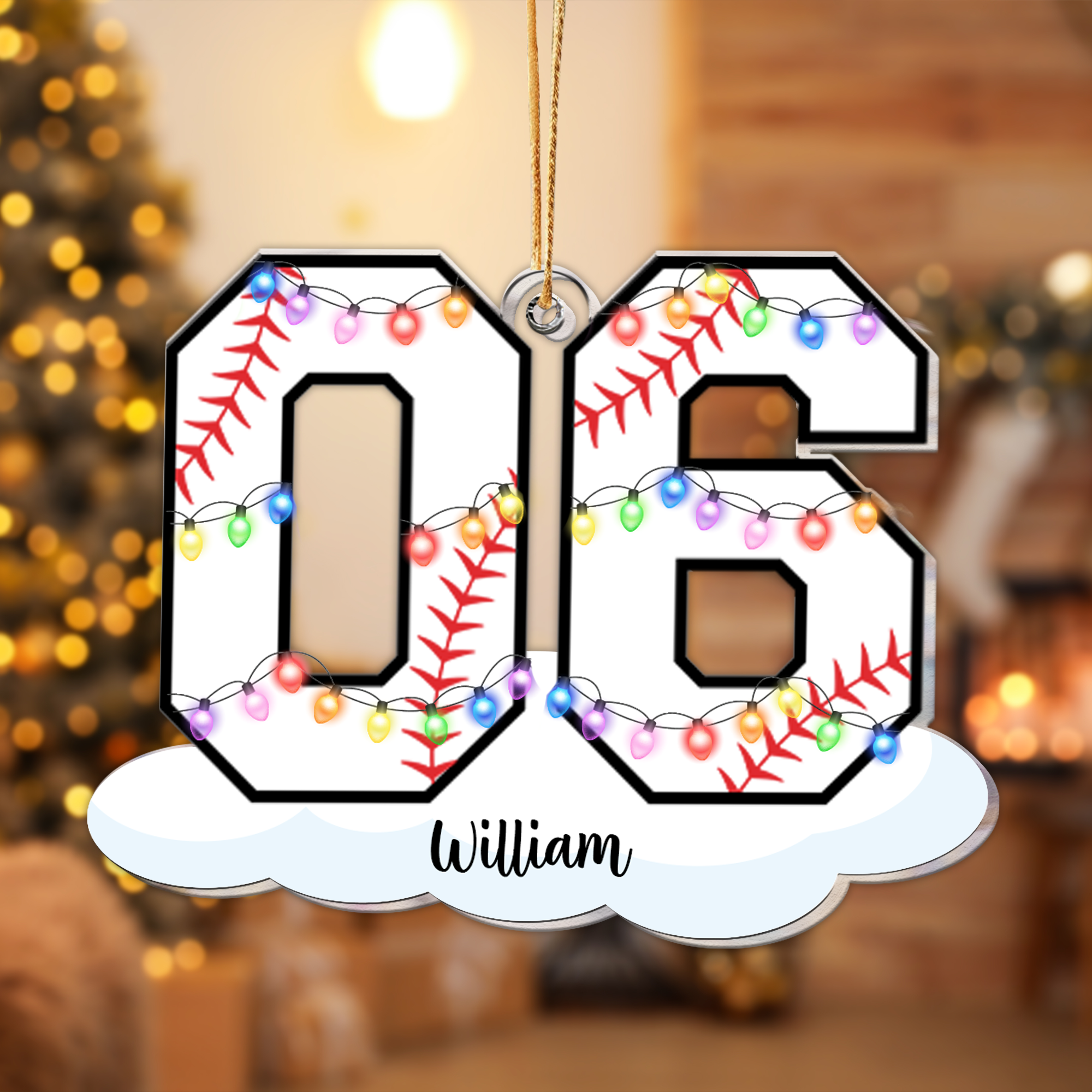 Baseball With Name And Number Christmas Light - Personalized Acrylic Ornament ORN0810