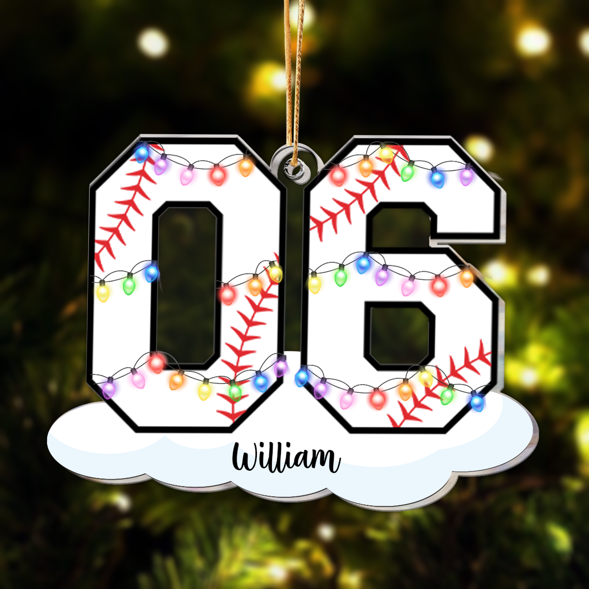 Baseball With Name And Number Christmas Light - Personalized Acrylic Ornament ORN0810