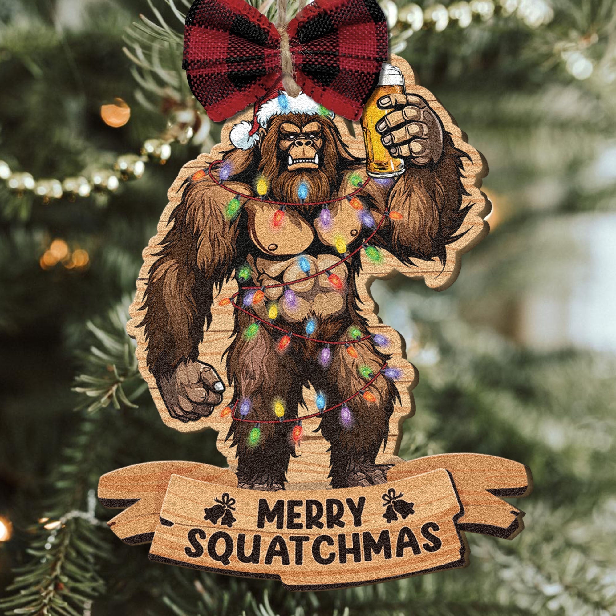 Bigfoot 2024 Christmas Ornament - Personalized Wooden Ornament With Bow ORN0810