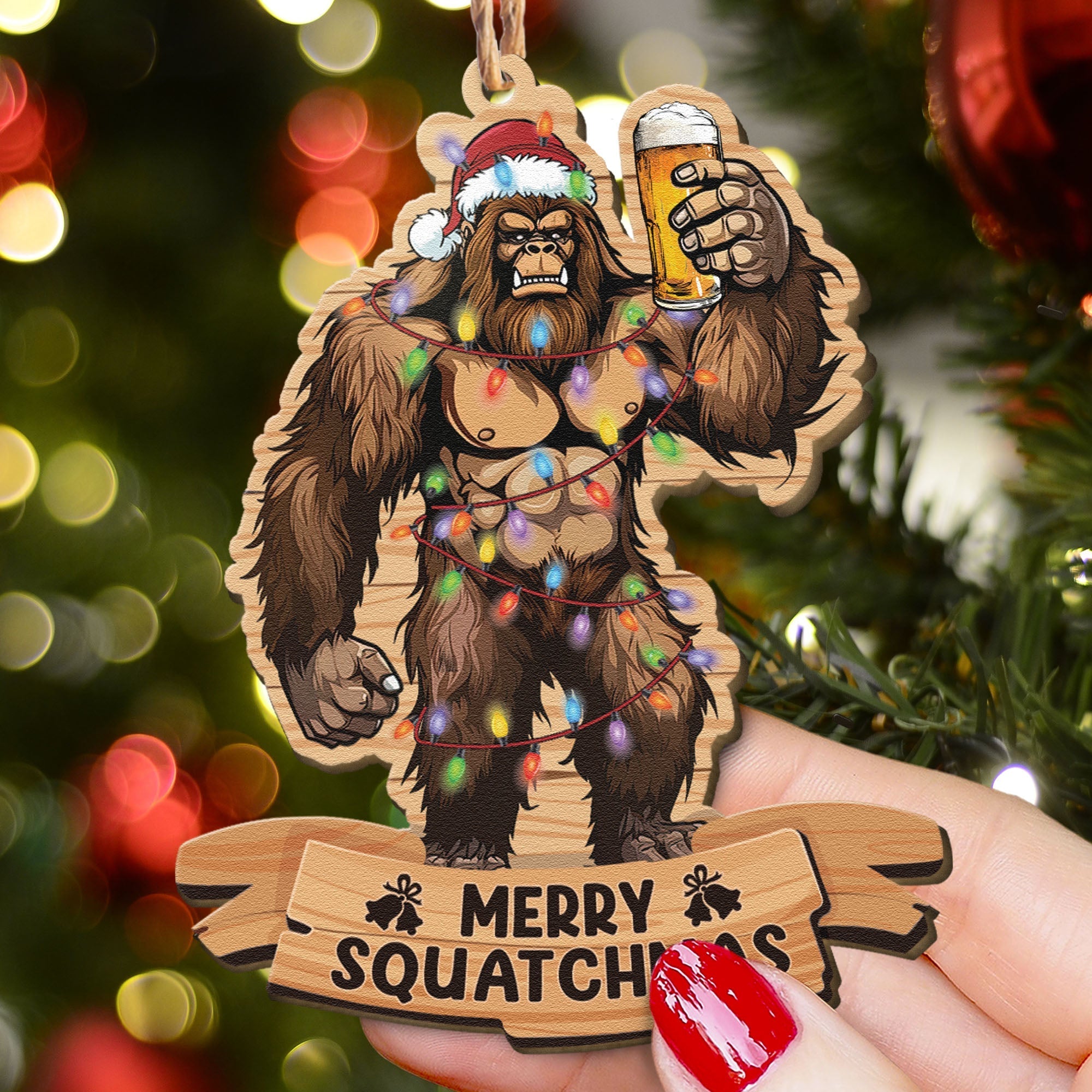 Bigfoot 2024 Christmas Ornament - Personalized Wooden Ornament With Bow ORN0810