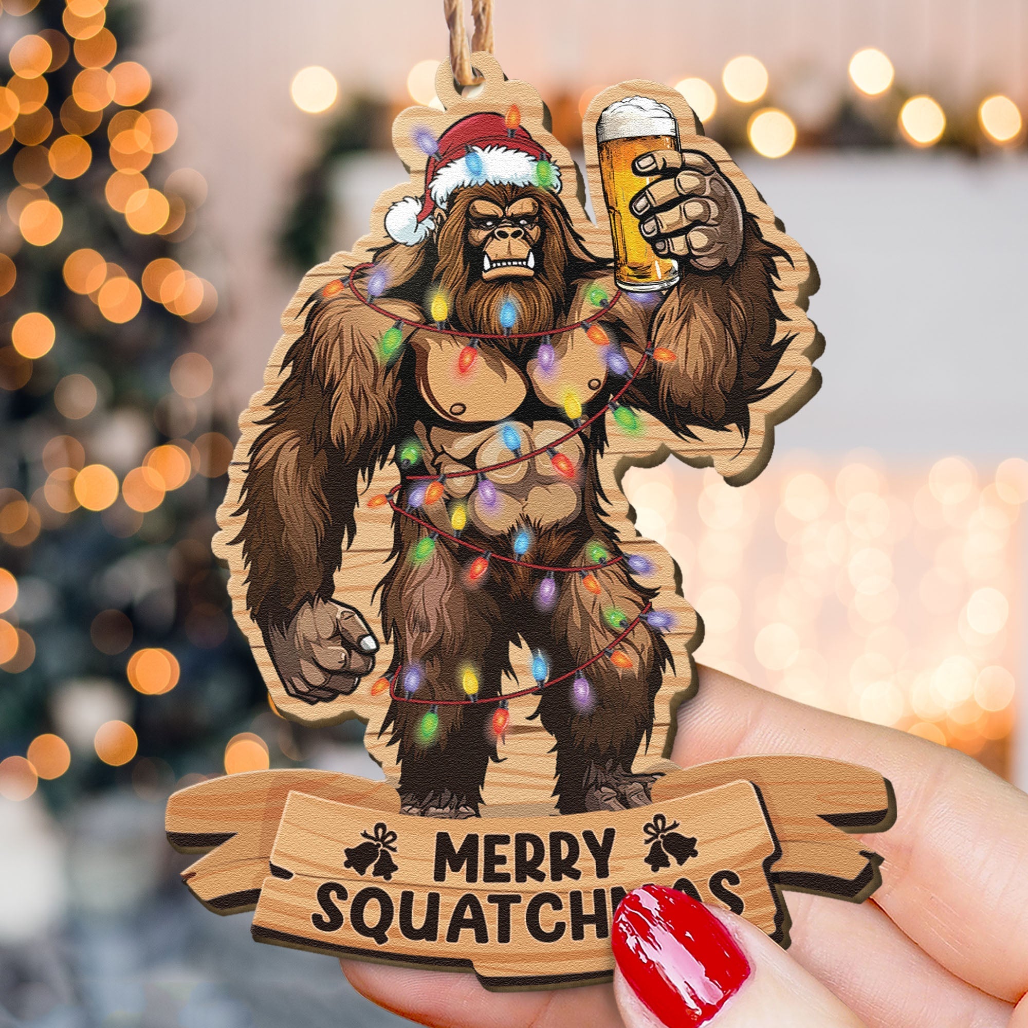 Bigfoot 2024 Christmas Ornament - Personalized Wooden Ornament With Bow ORN0810