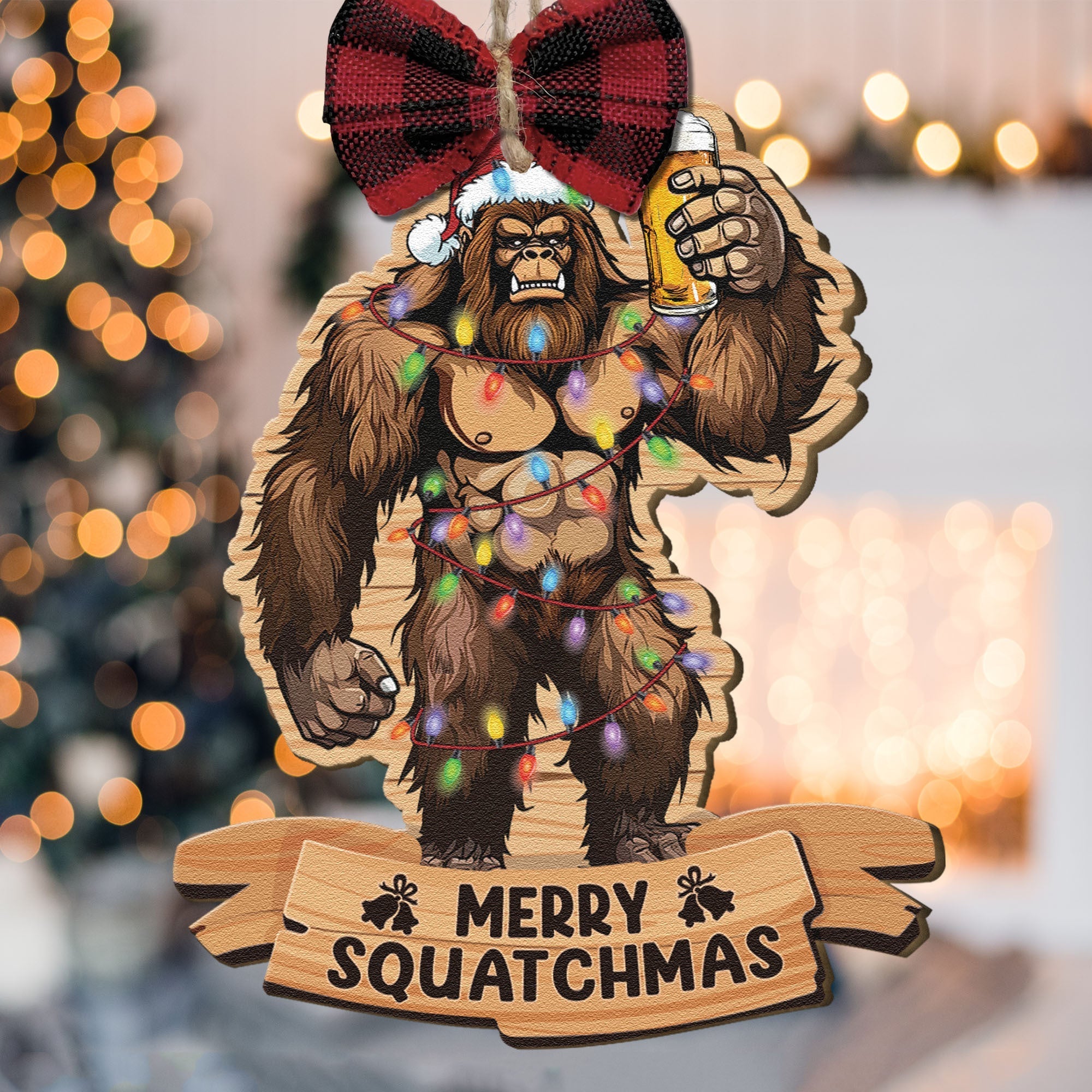 Bigfoot 2024 Christmas Ornament - Personalized Wooden Ornament With Bow ORN0810