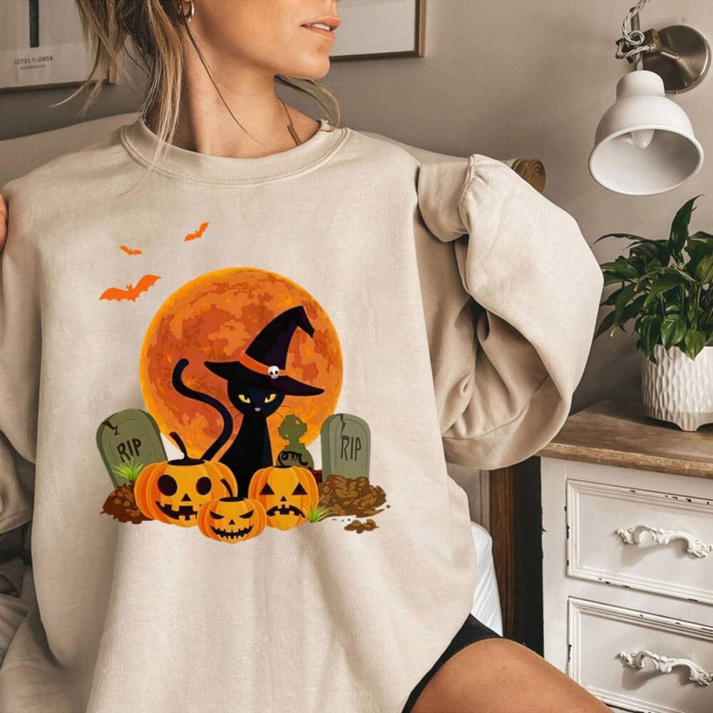 Black Cat Pumpkin Shirt, Black Cat Halloween Shirt, Black Cat Shirt Vintage Halloween, Spooky Season Shirt, Halloween Gifts For Cat Lover HL23