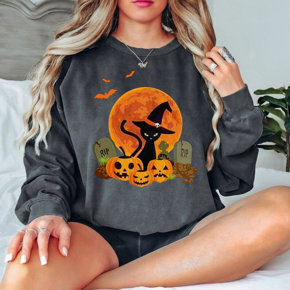 Black Cat Pumpkin Shirt, Black Cat Halloween Shirt, Black Cat Shirt Vintage Halloween, Spooky Season Shirt, Halloween Gifts For Cat Lover HL23