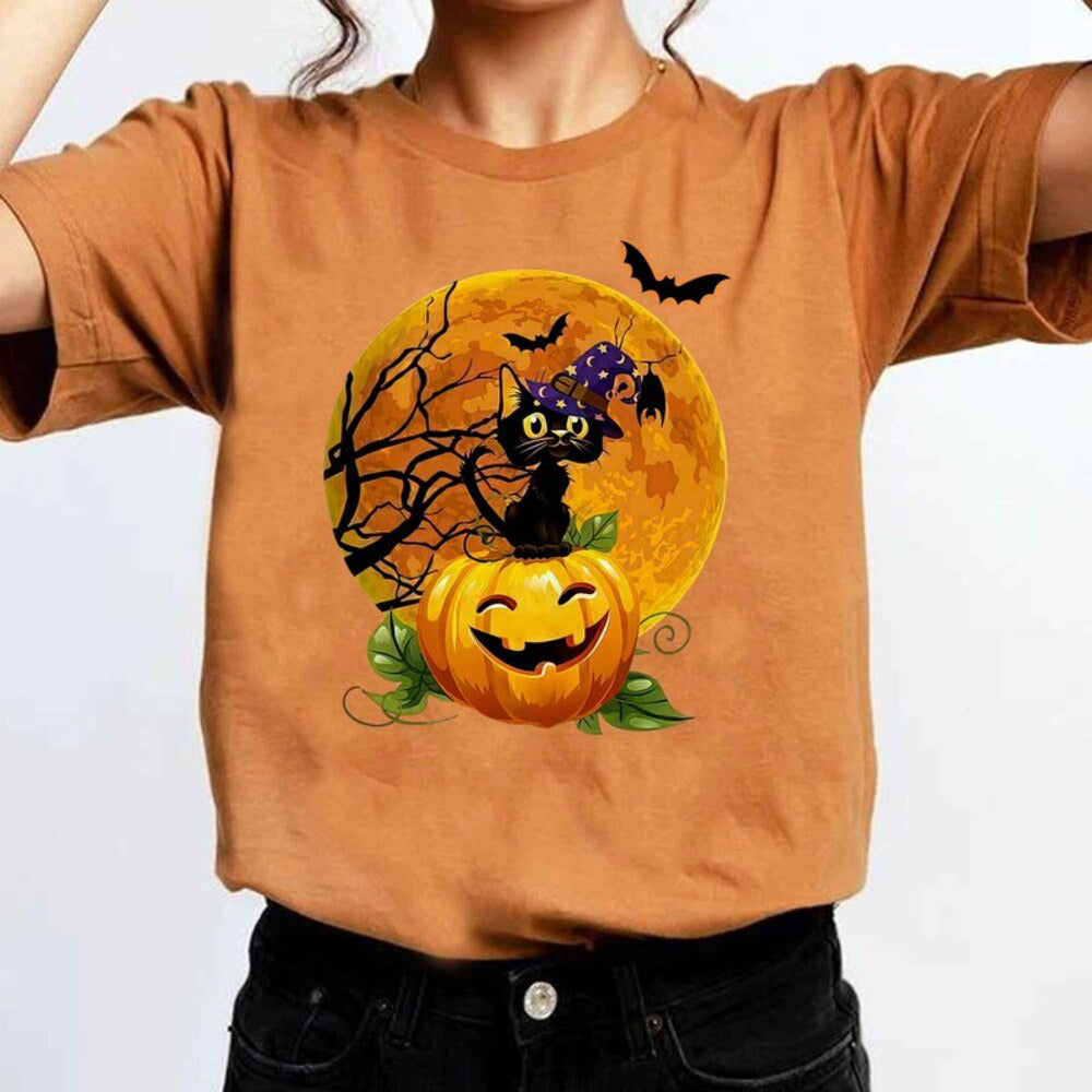 Black Cat With Pumpkin Halloween Shirt, Black Cat Halloween Shirt, Black Cat Vintage Halloween Shirt, Spooky Season Shirt, Fall Sweatshirt HL23