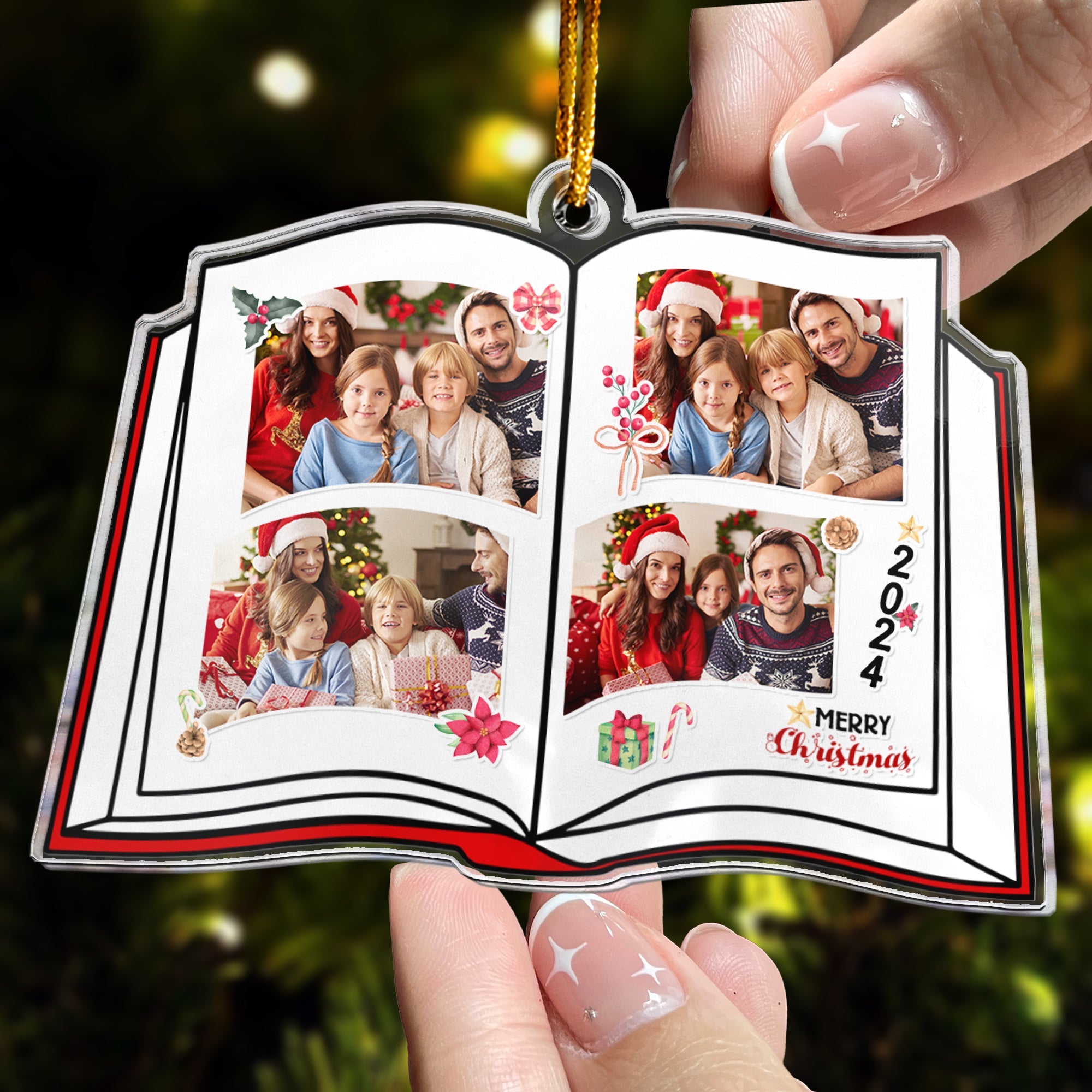 Book Shaped Christmas - Personalized Acrylic Family Photo Ornament ORN0810