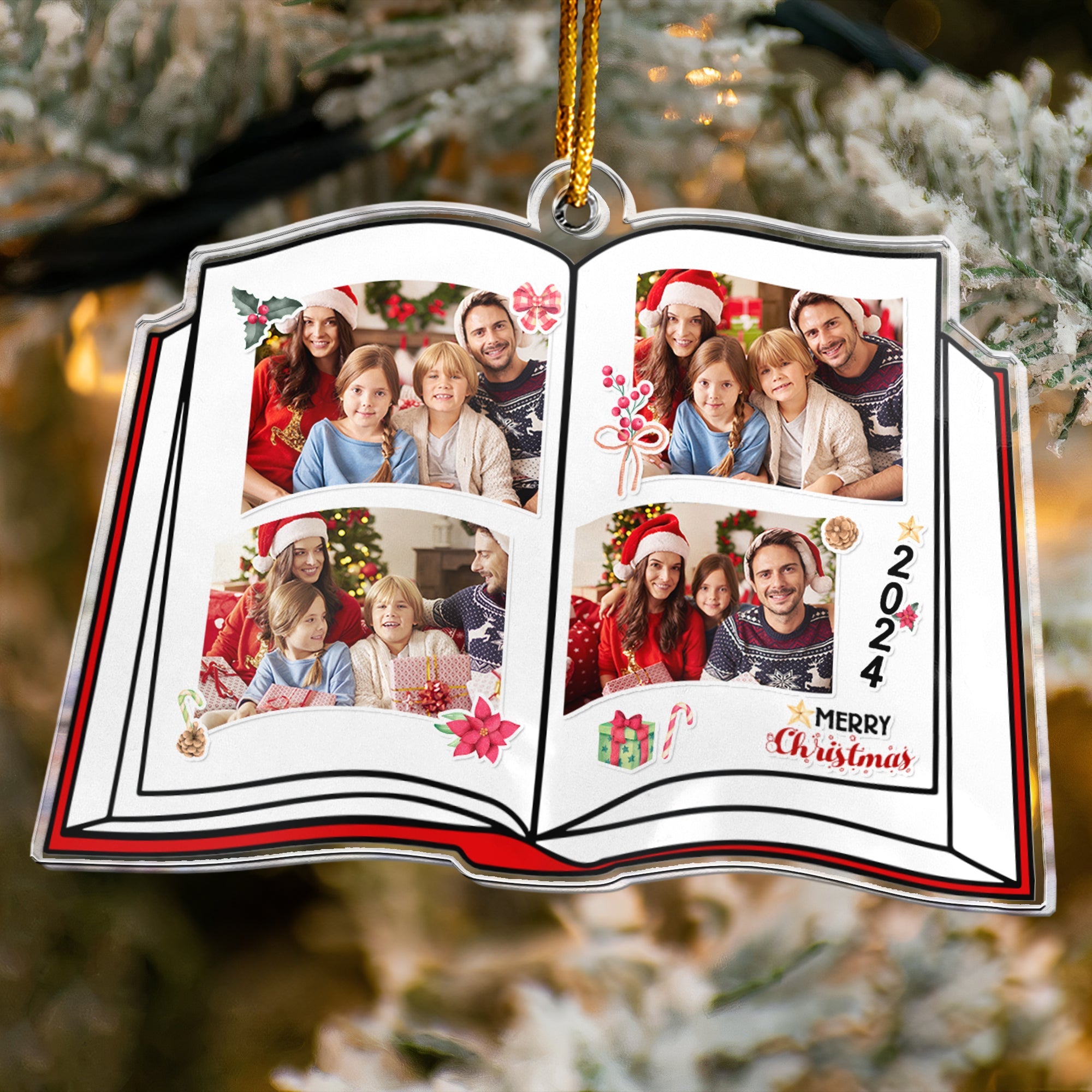 Book Shaped Christmas - Personalized Acrylic Family Photo Ornament ORN0810