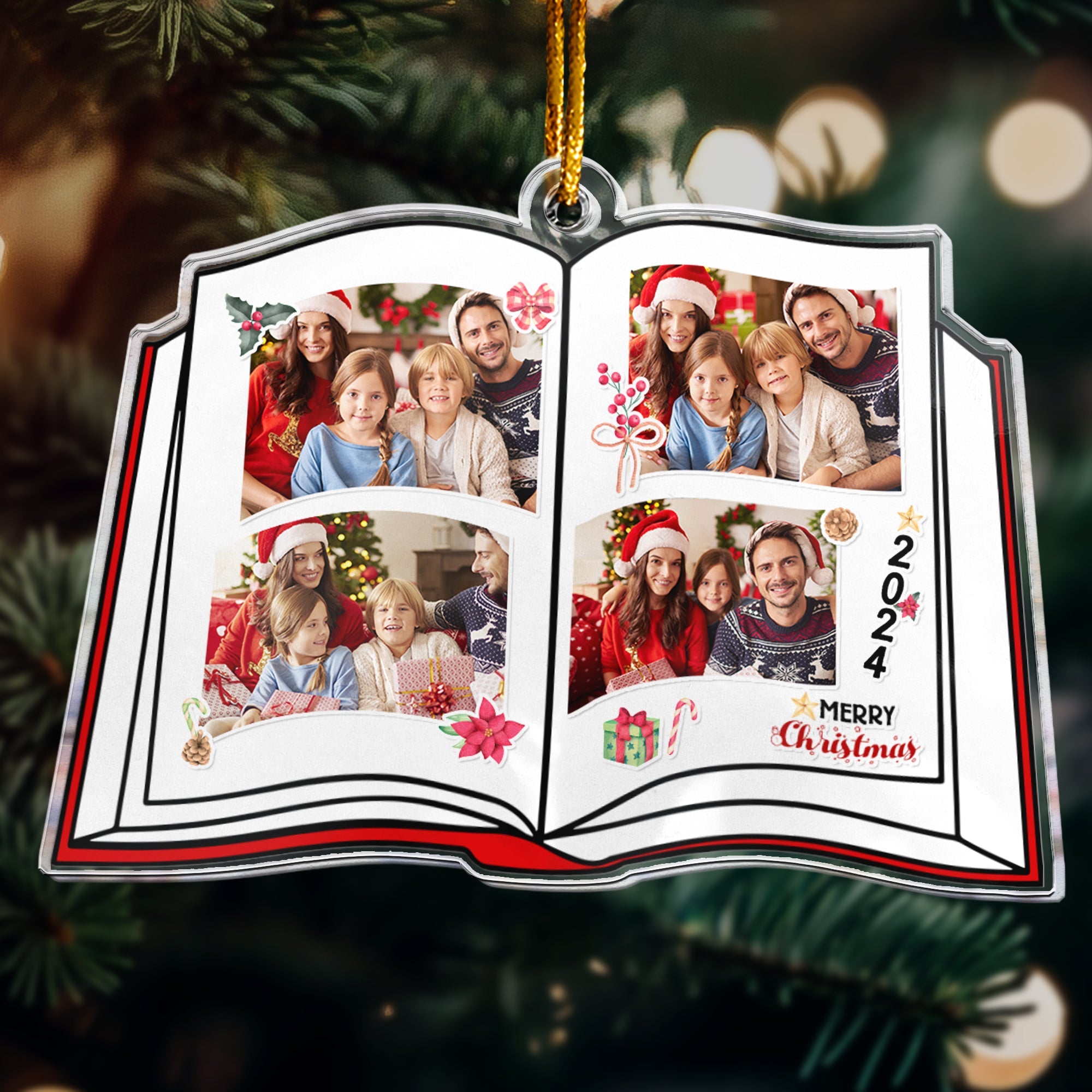 Book Shaped Christmas - Personalized Acrylic Family Photo Ornament ORN0810