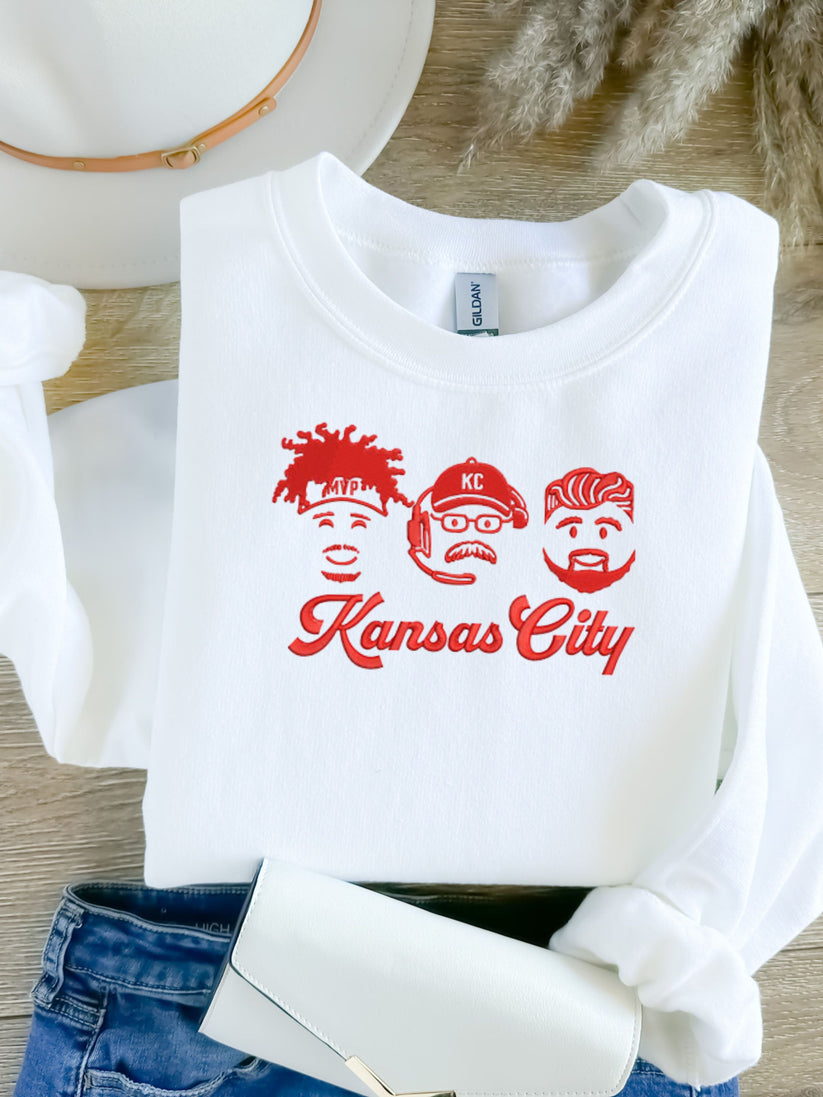 Travis Kelce Embroidered Sweatshirt | Kansas City Chiefs Football Apparel featuring Coach Andy Reid and Mahomes EMHA1009T