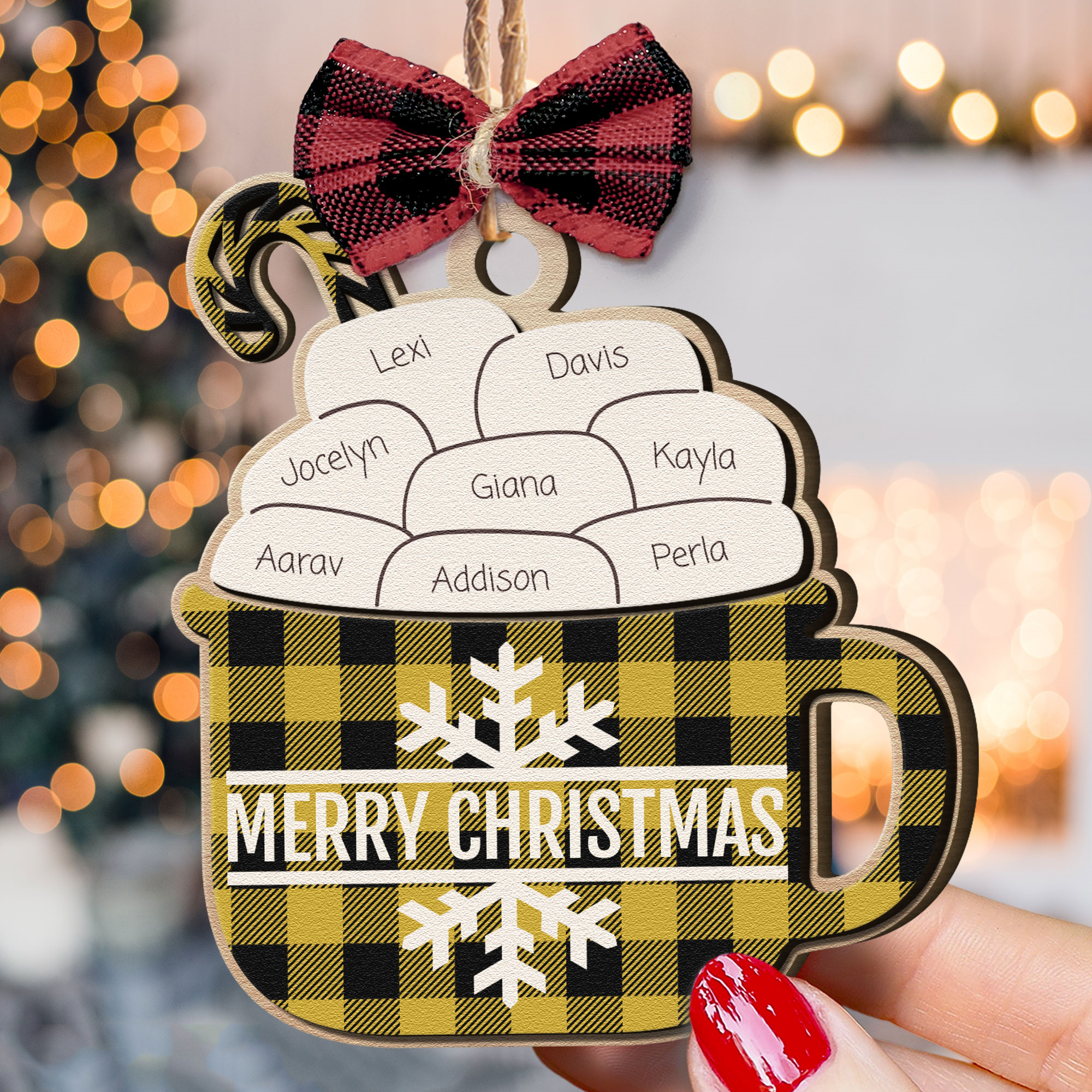 Our Family Hot Cocoa Custom Name- Personalized Wooden Ornament ORNA1210