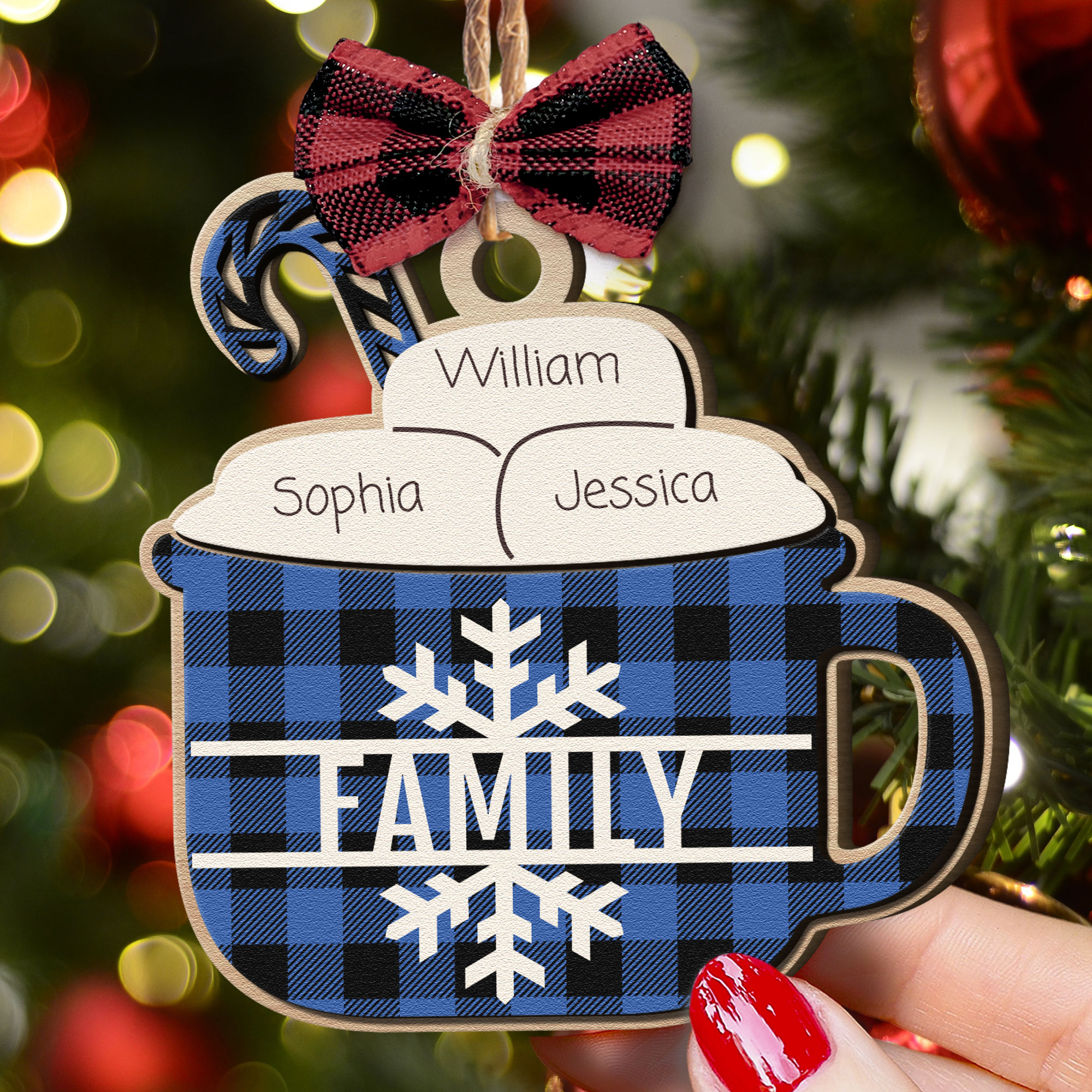 Our Family Hot Cocoa Custom Name- Personalized Wooden Ornament ORNA1210