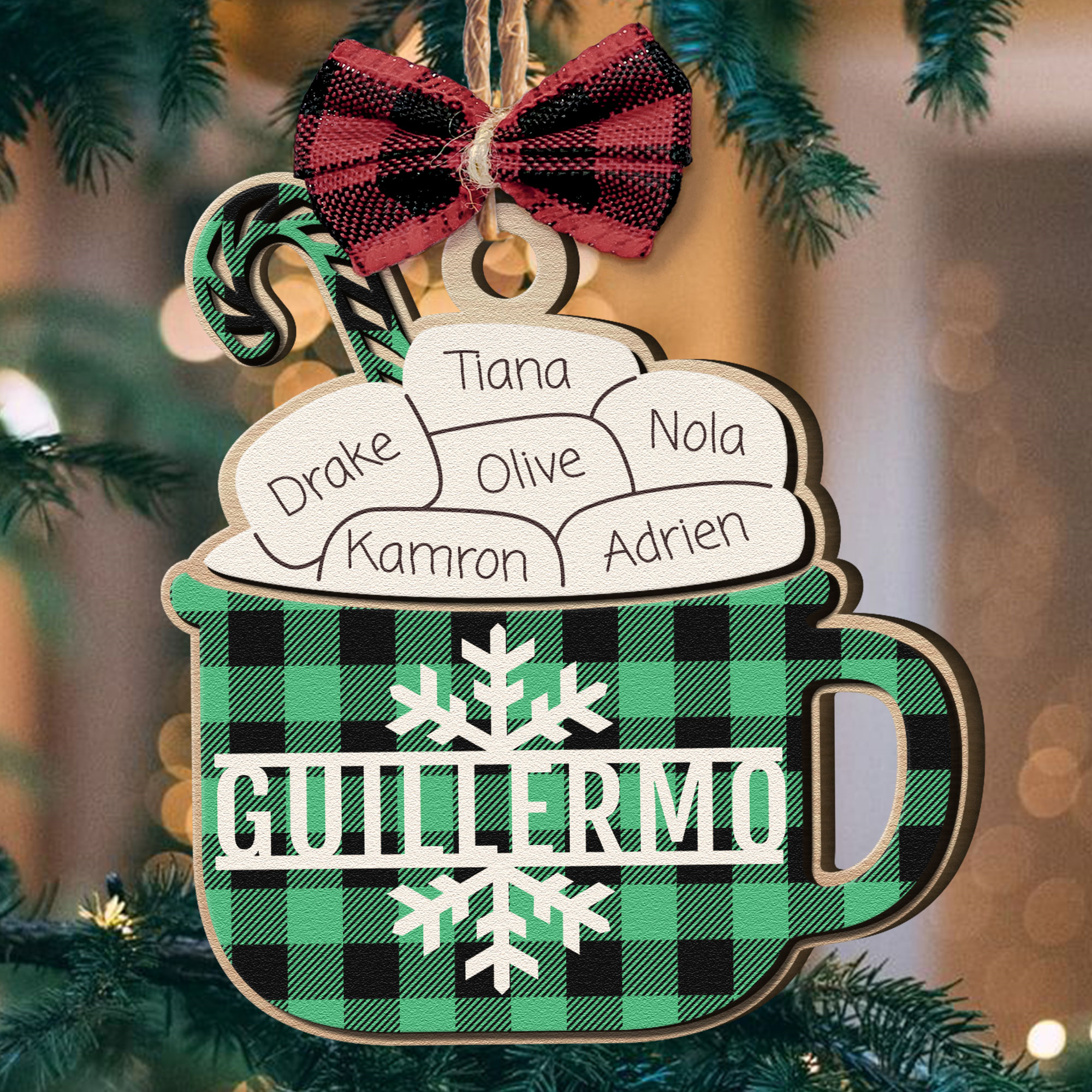 Our Family Hot Cocoa Custom Name- Personalized Wooden Ornament ORNA1210