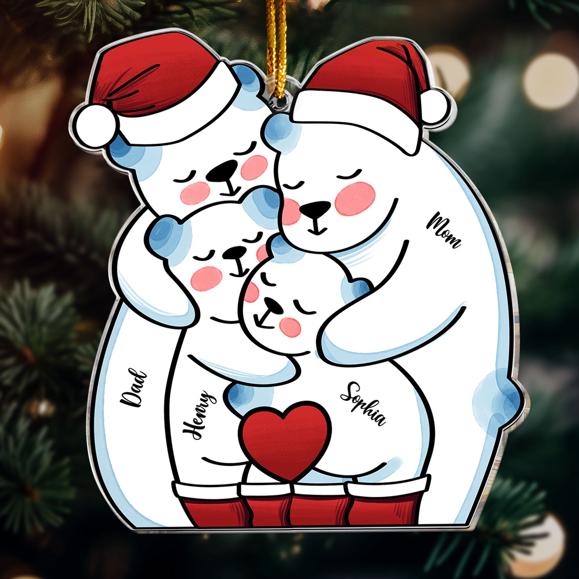 Christmas Bear Family - Personalized Acrylic Ornament ORN0810