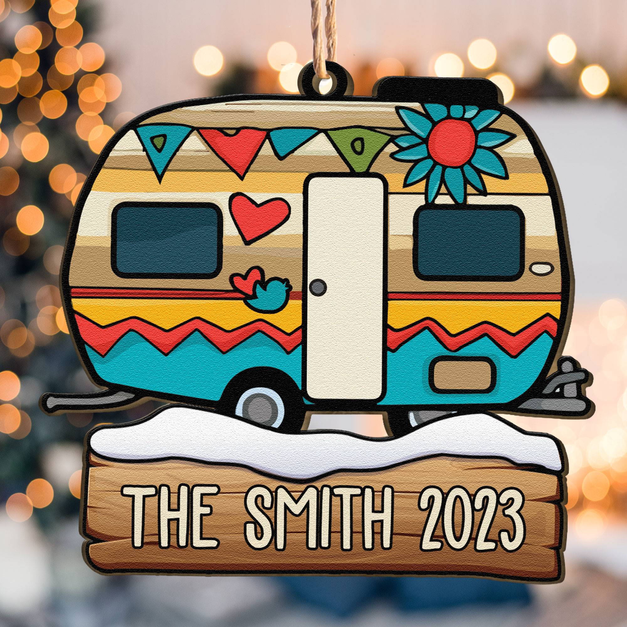 Christmas Campers Camping Lovers Rv Caravan - Personalized Wooden Photo Ornament ORN0810