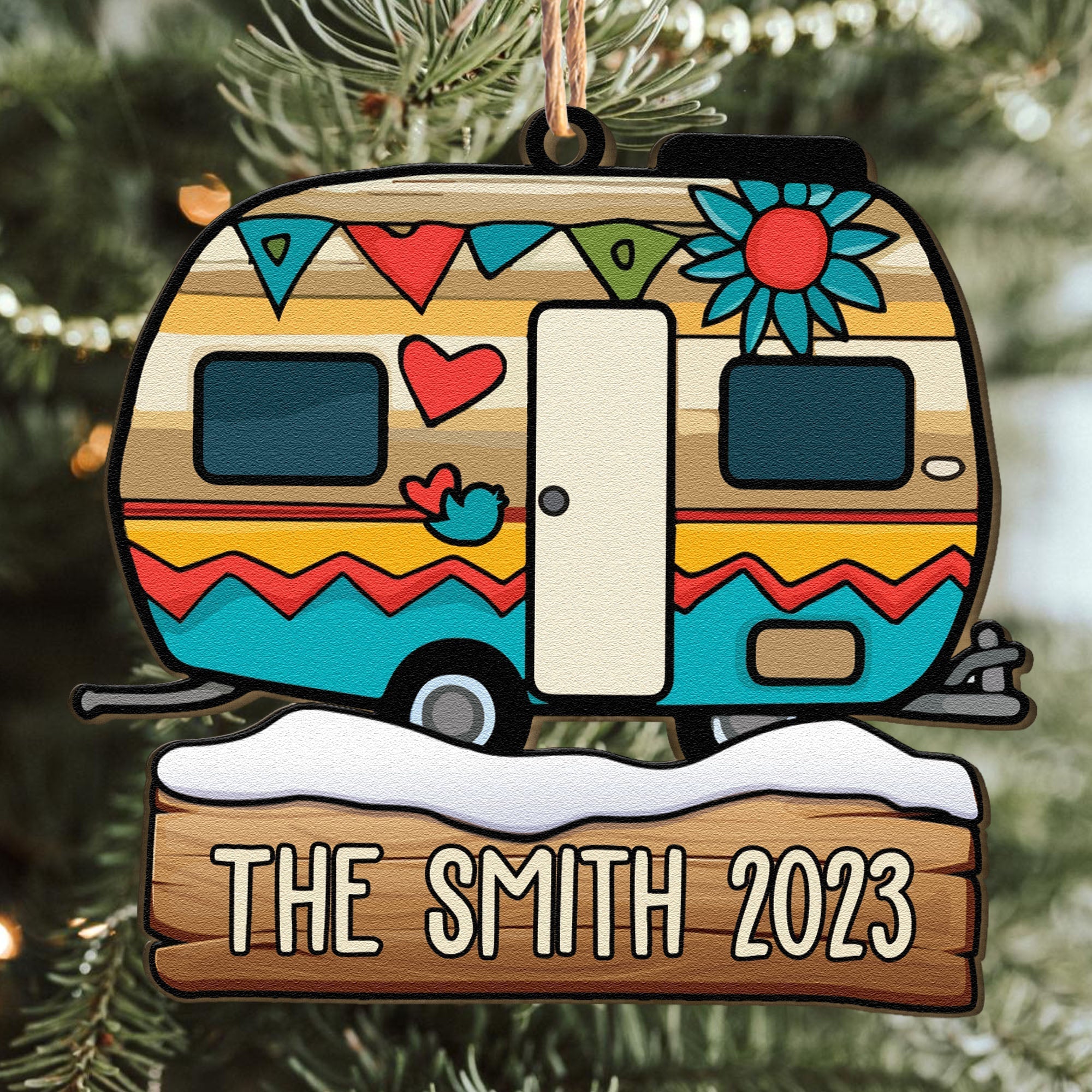 Christmas Campers Camping Lovers Rv Caravan - Personalized Wooden Photo Ornament ORN0810