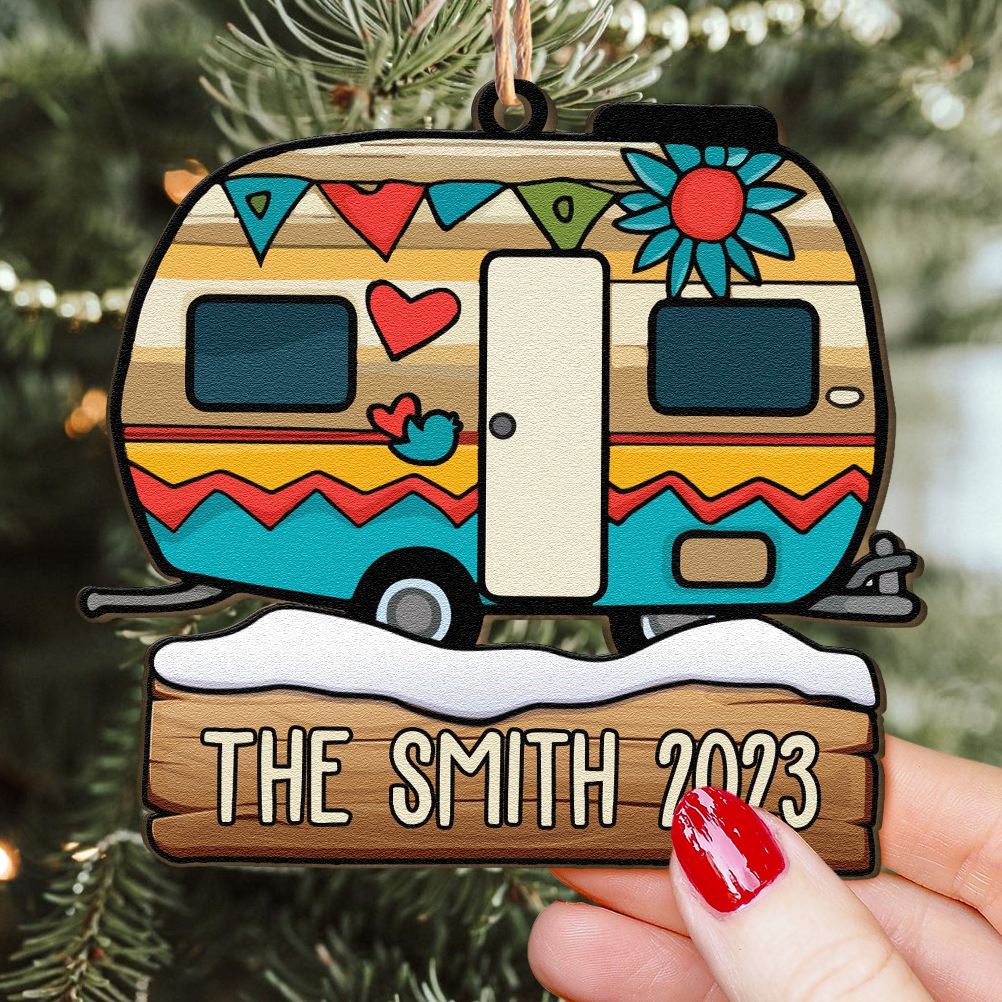 Christmas Campers Camping Lovers Rv Caravan - Personalized Wooden Photo Ornament ORN0810