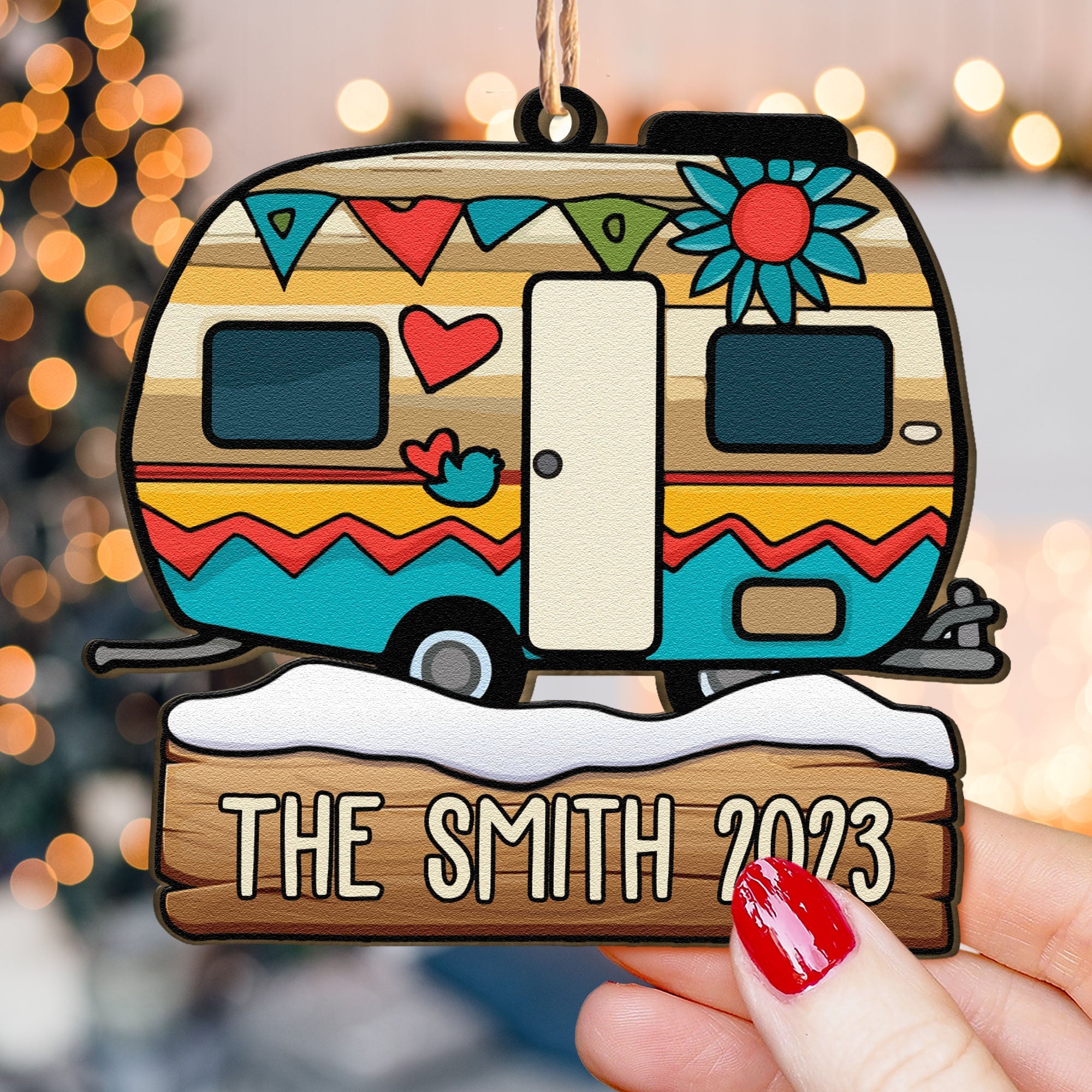 Christmas Campers Camping Lovers Rv Caravan - Personalized Wooden Photo Ornament ORN0810