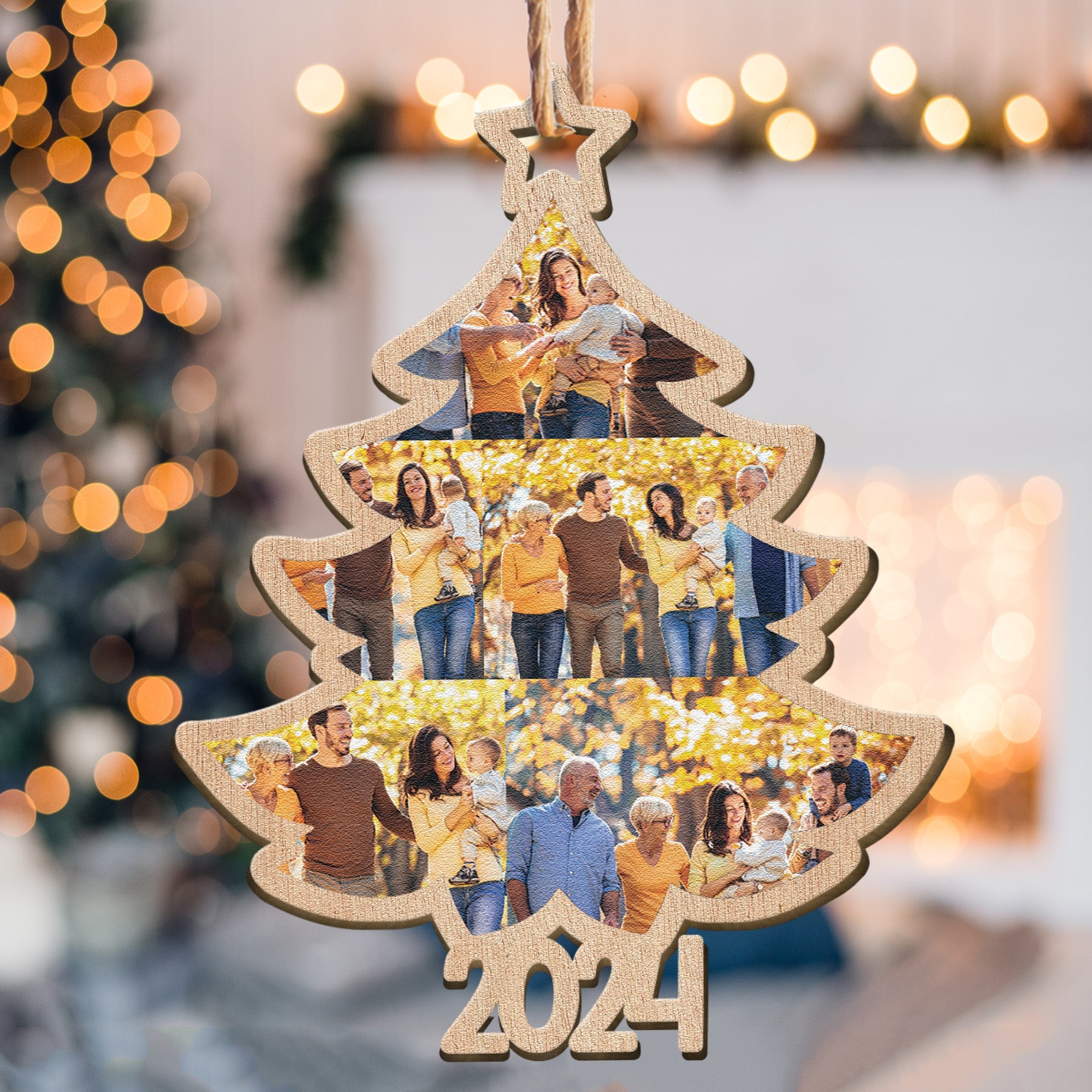 Christmas Custom Family Photo 2024 Christmas Tree - Personalized Wooden Ornament ORN0810