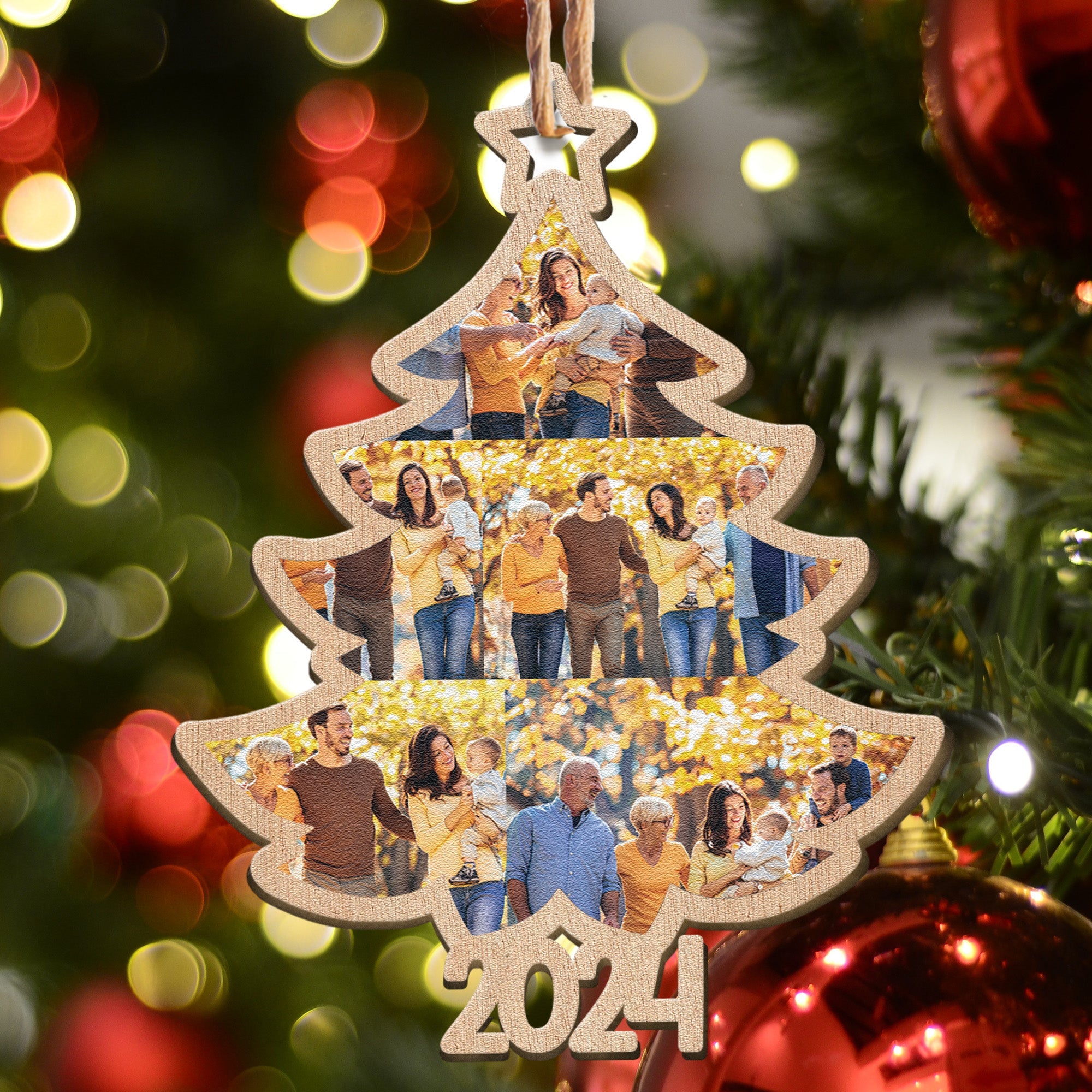 Christmas Custom Family Photo 2024 Christmas Tree - Personalized Wooden Ornament ORN0810