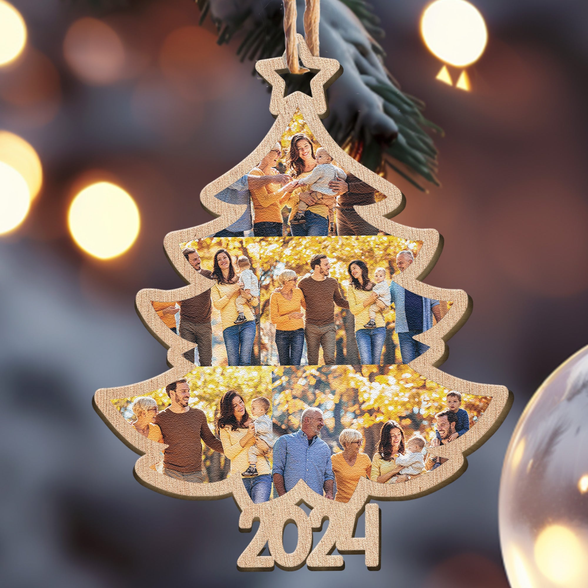 Christmas Custom Family Photo 2024 Christmas Tree - Personalized Wooden Ornament ORN0810