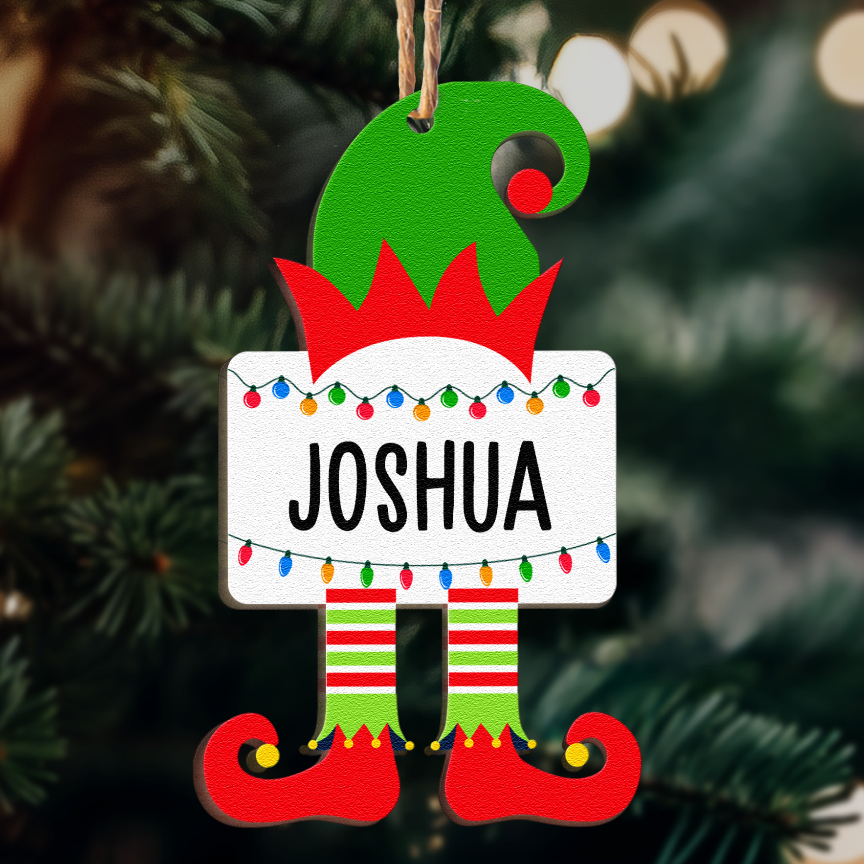 Christmas Elf Family Name - Personalized Wooden Ornament ORN0810